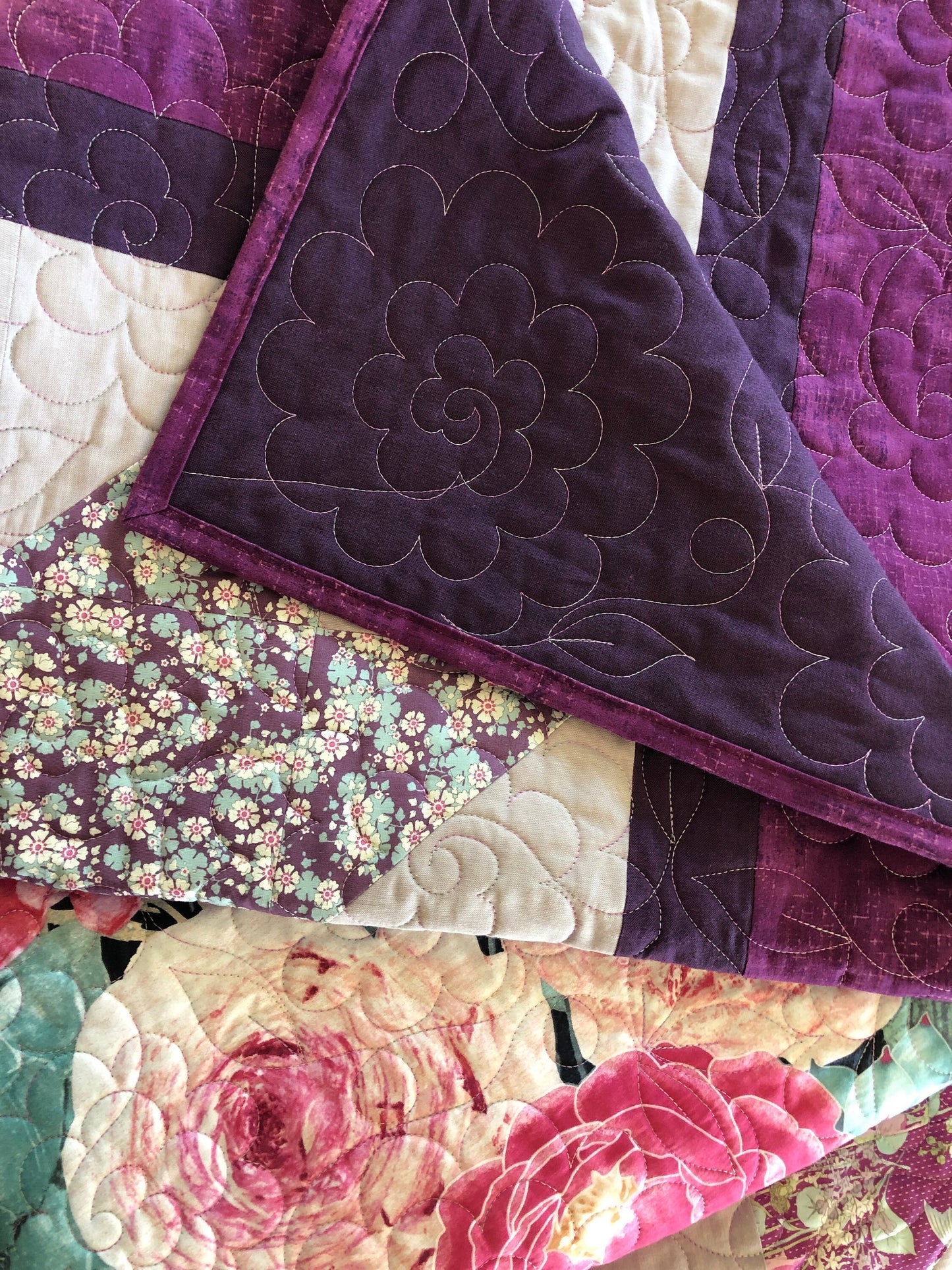 Trees and Flowers Quilt, Pink and Purple, Throw Size