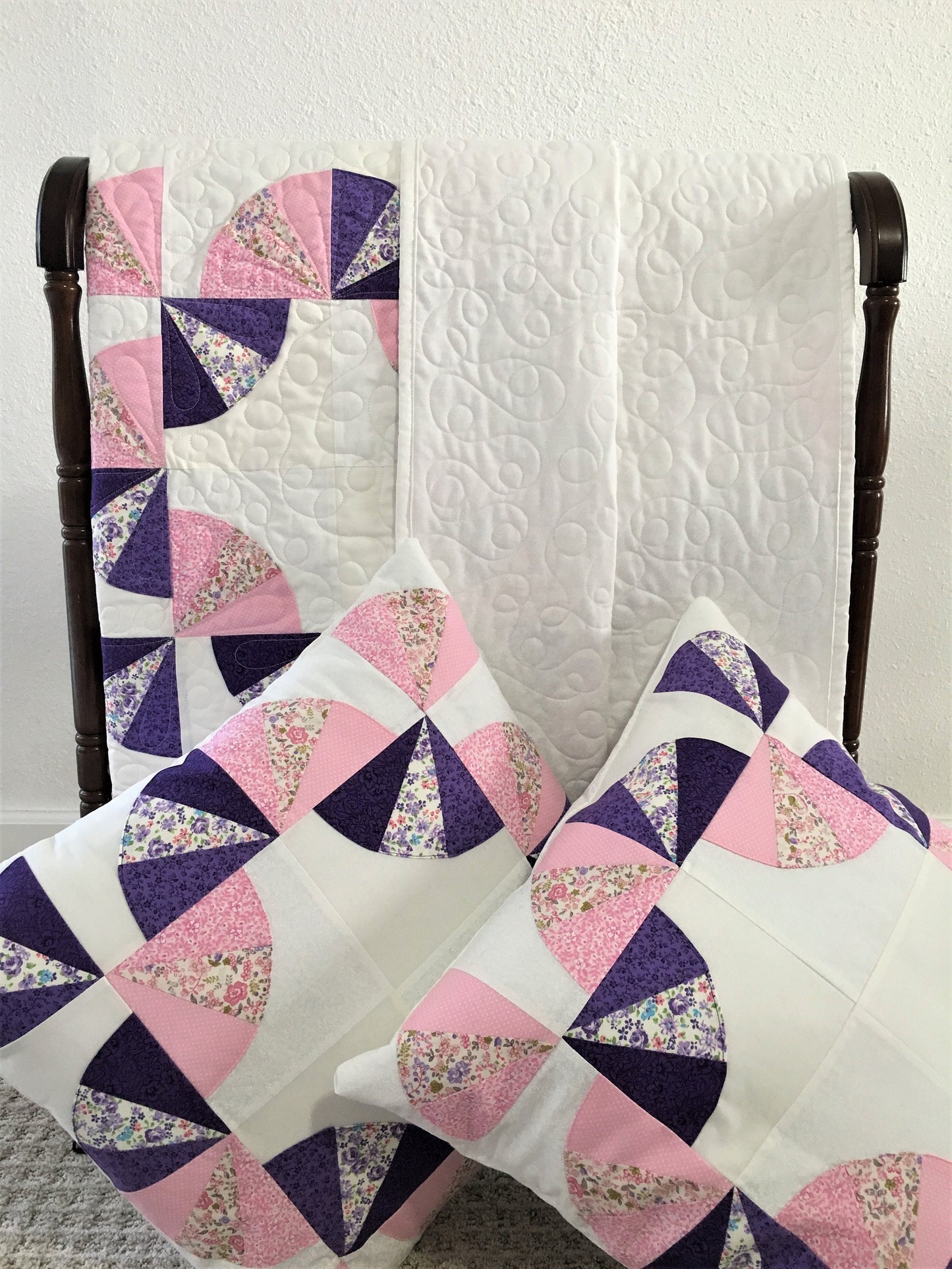 Fan Quilt, Pink and Purple, Queen Size