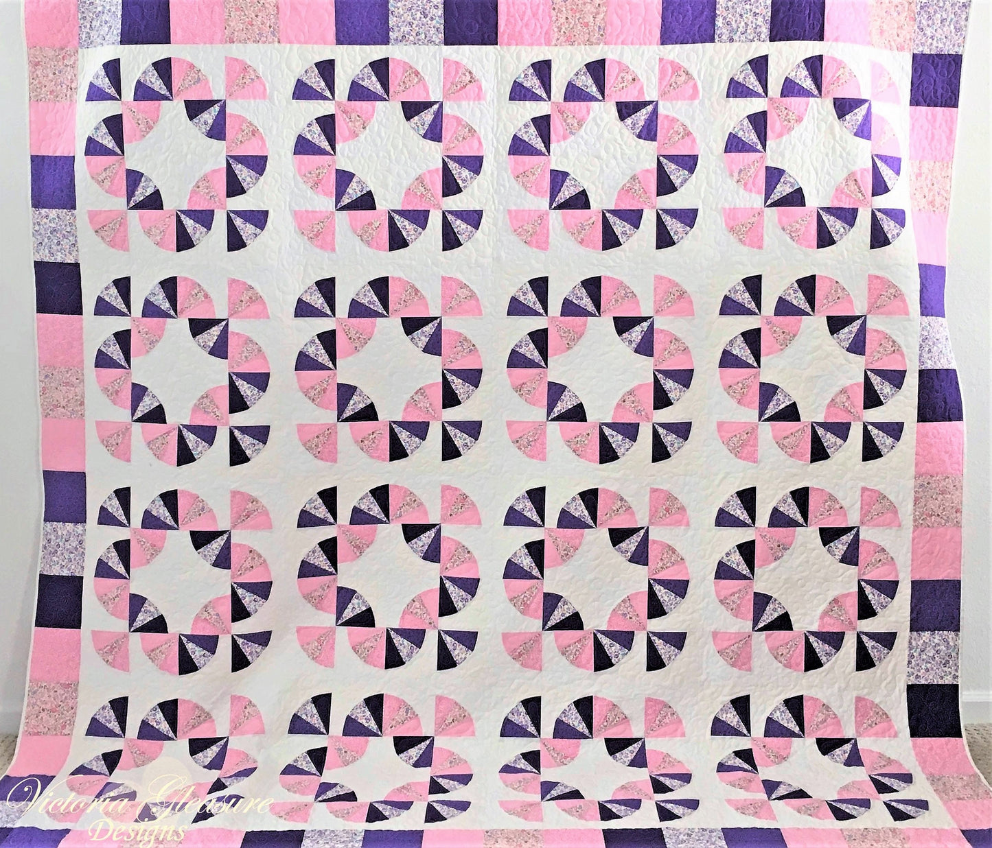 Fan Quilt, Pink and Purple, Queen Size