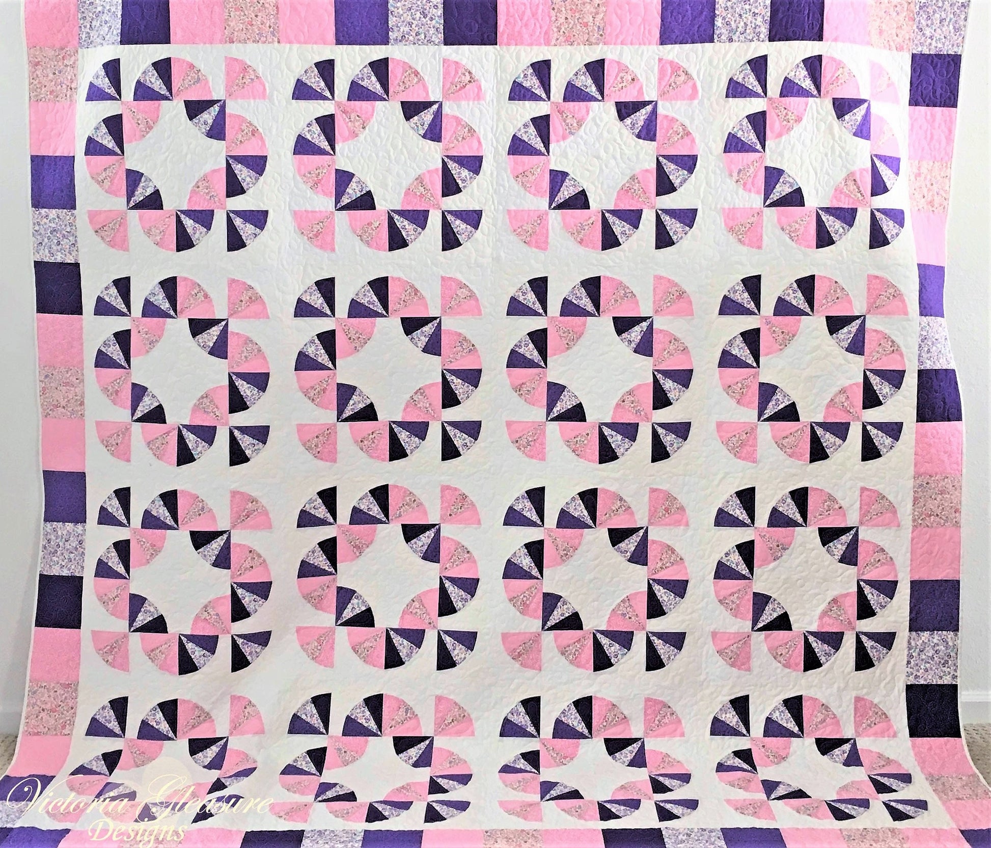 Fan Quilt, Pink and Purple, Queen Size