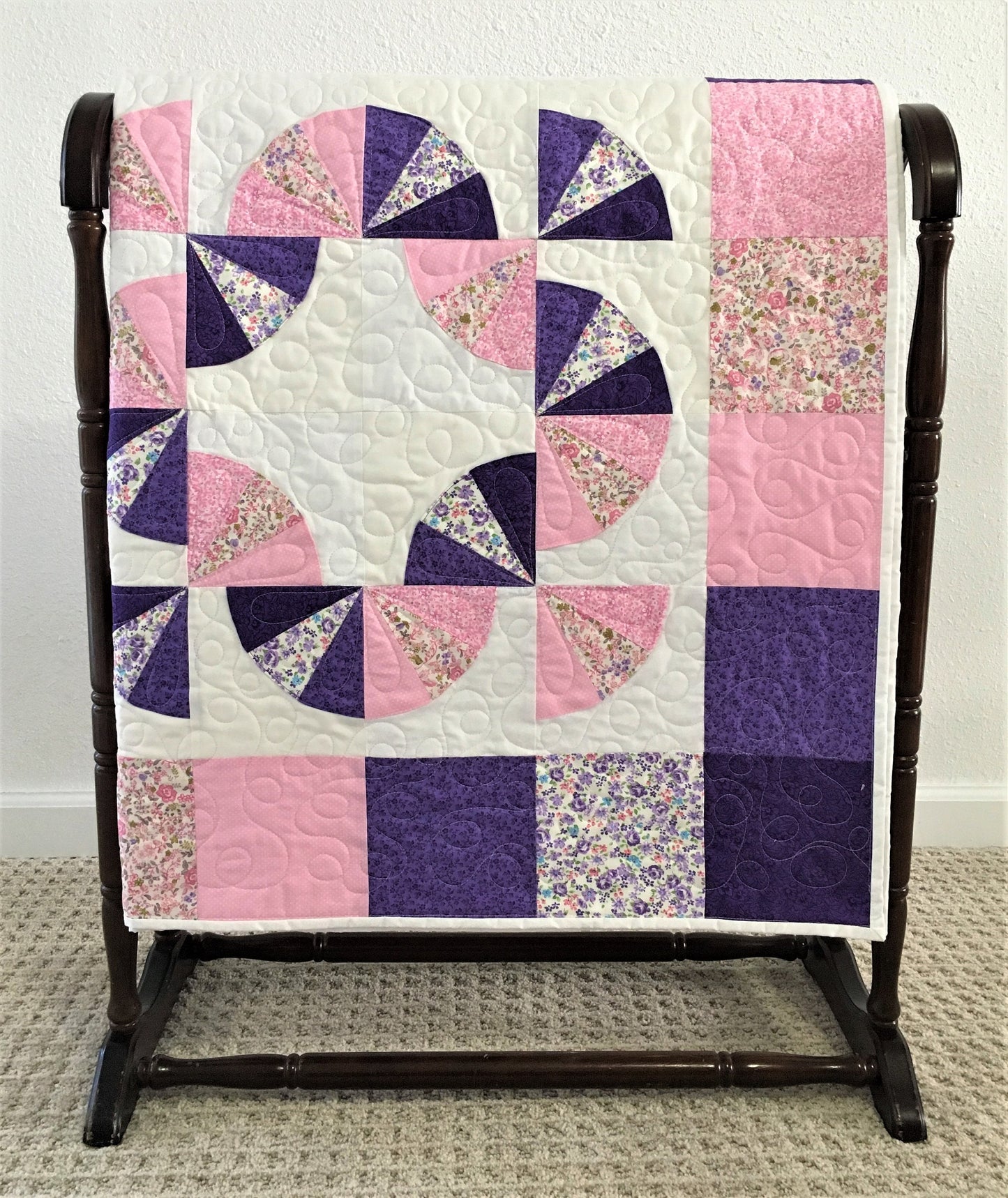 Fan Quilt, Pink and Purple, Queen Size