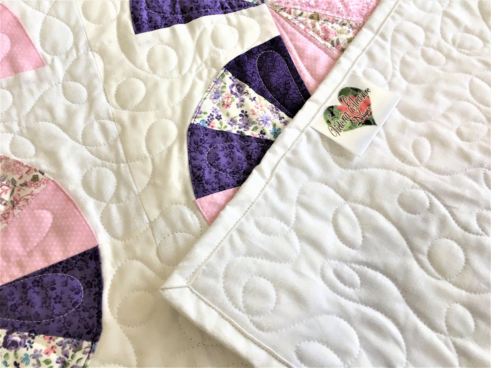 Fan Quilt, Pink and Purple, Queen Size