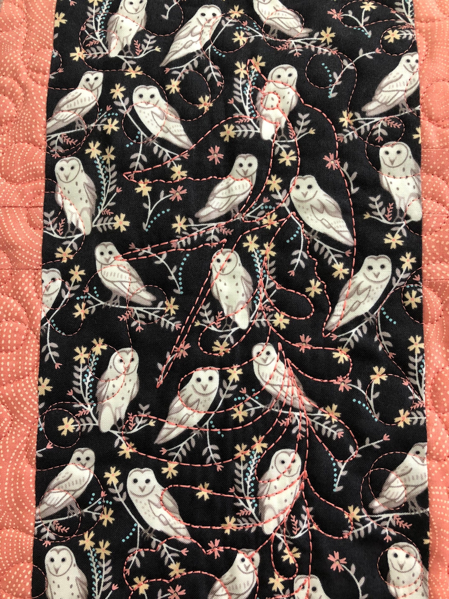 Forest Animals and Owls Quilt, Salmon Pink, Crib Size