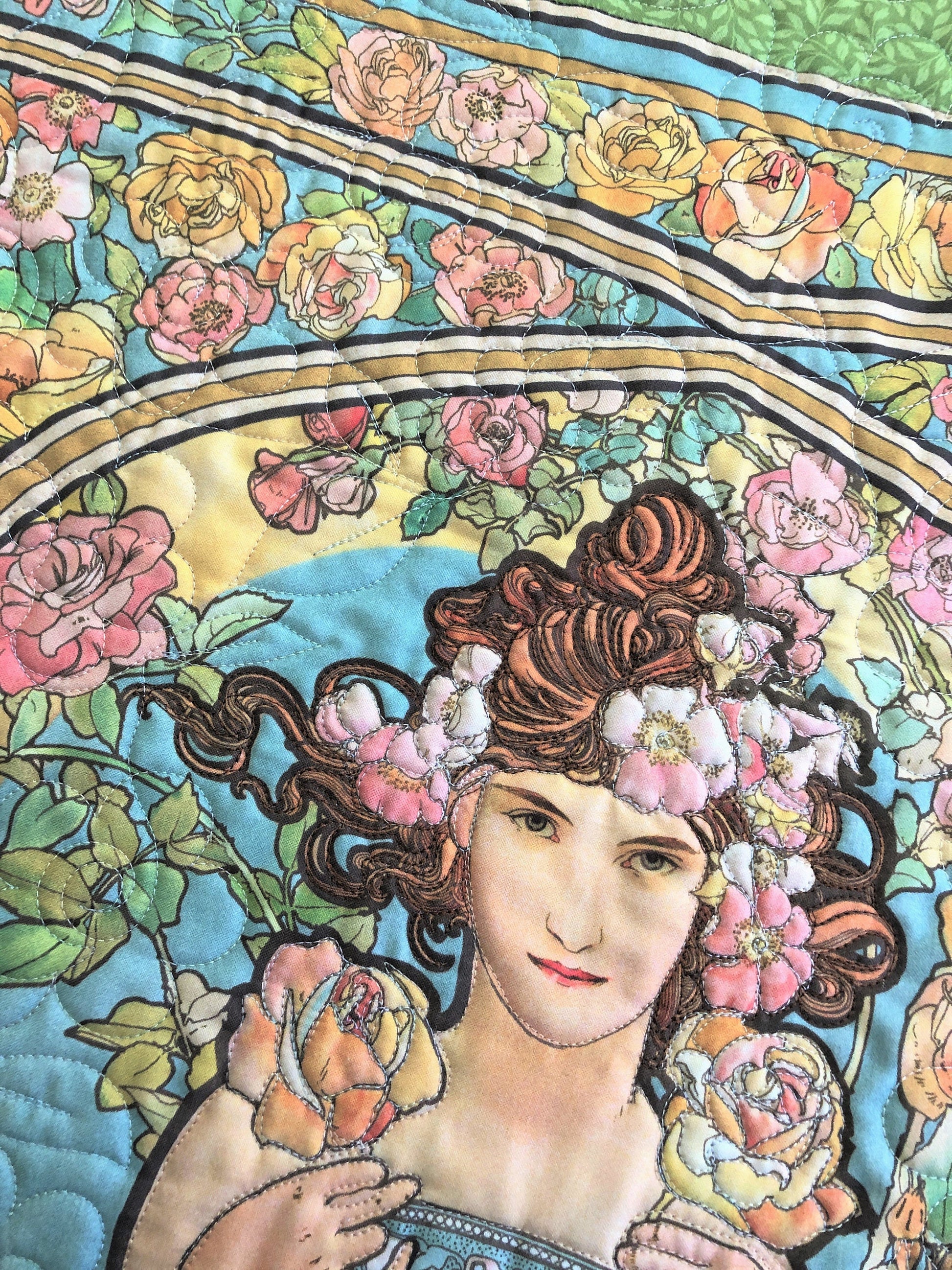 Lady Garden Quilted Wall Hanging, Alphonse Mucha Art Nouveau