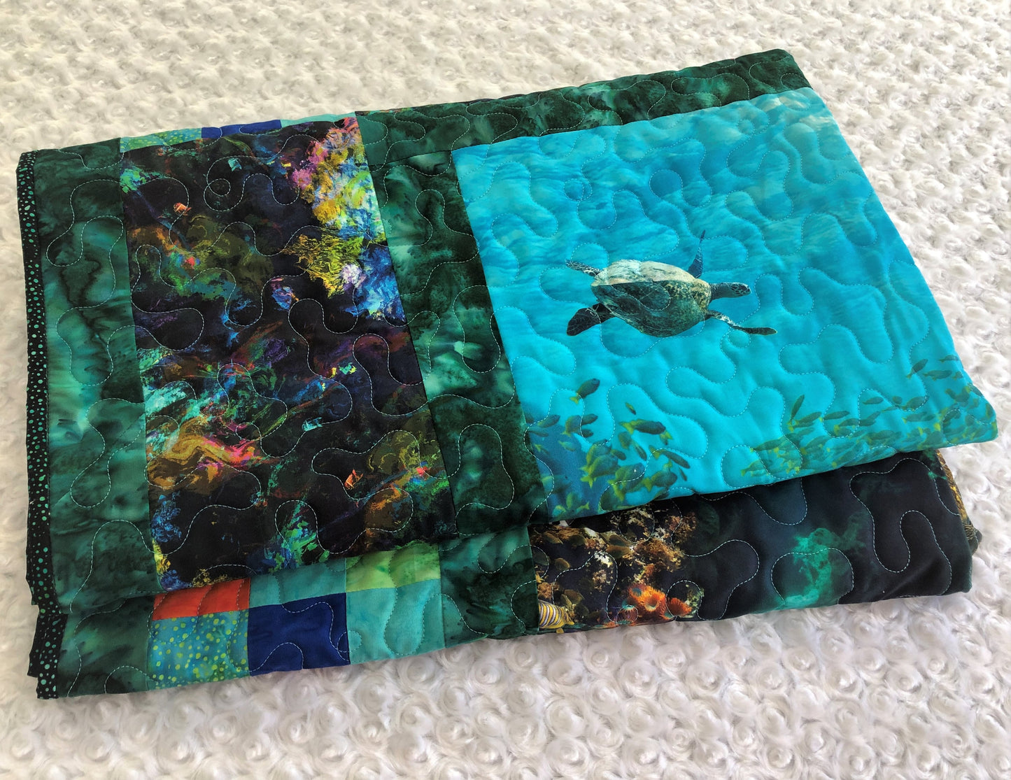 Ocean Coral Reef and Turtle Quilted Wall Hanging