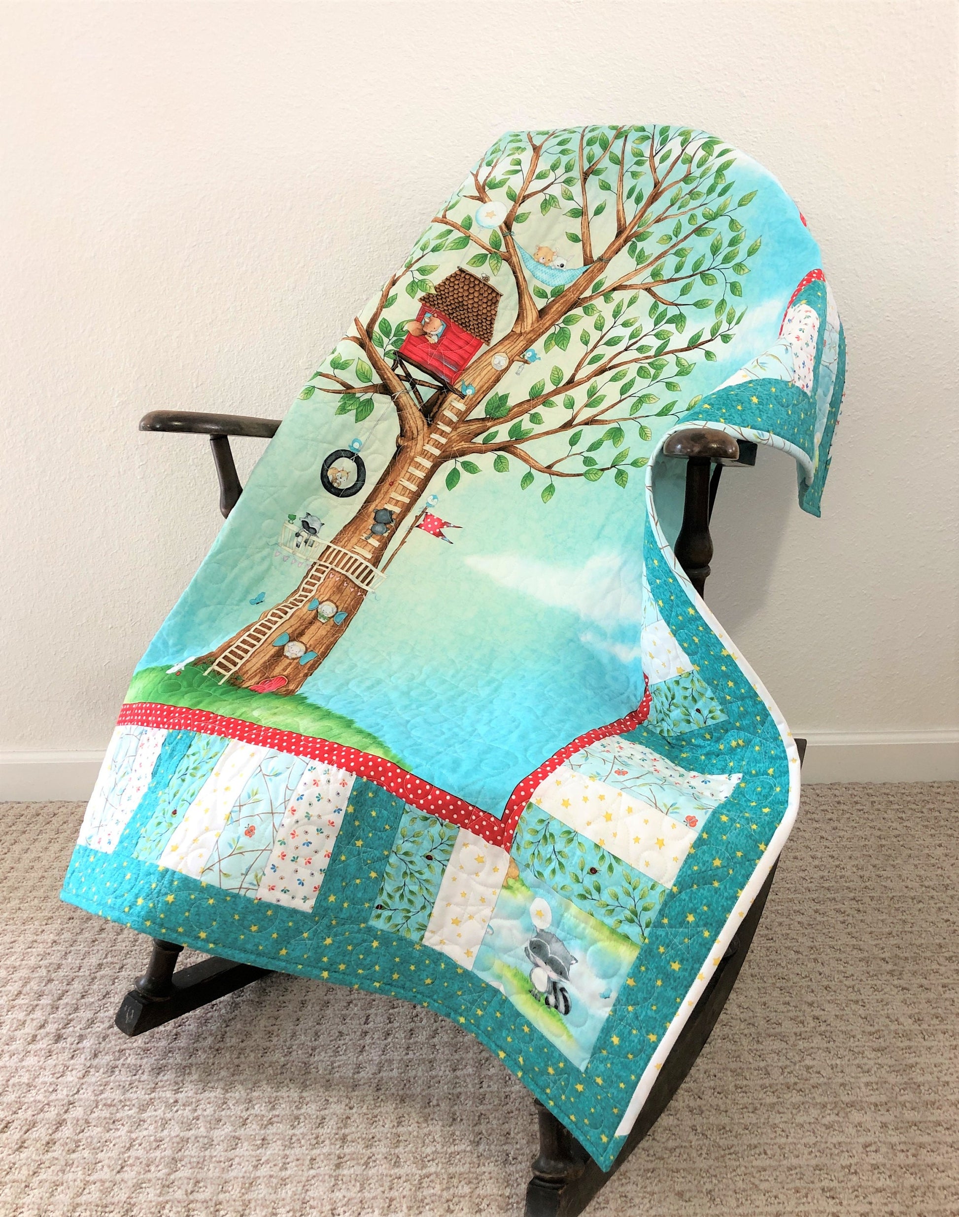 Tree House With Cute Woodland Animals Small Quilt