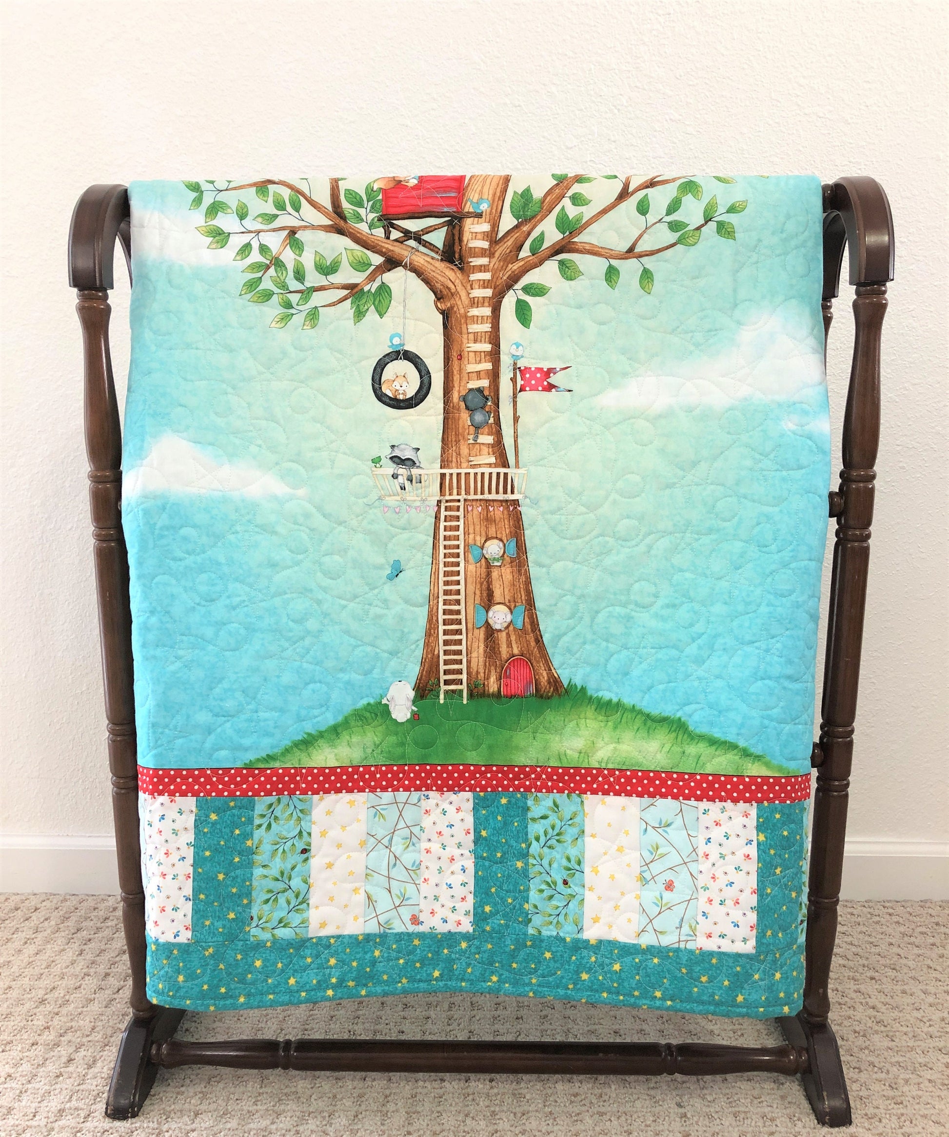 Tree House With Cute Woodland Animals Small Quilt