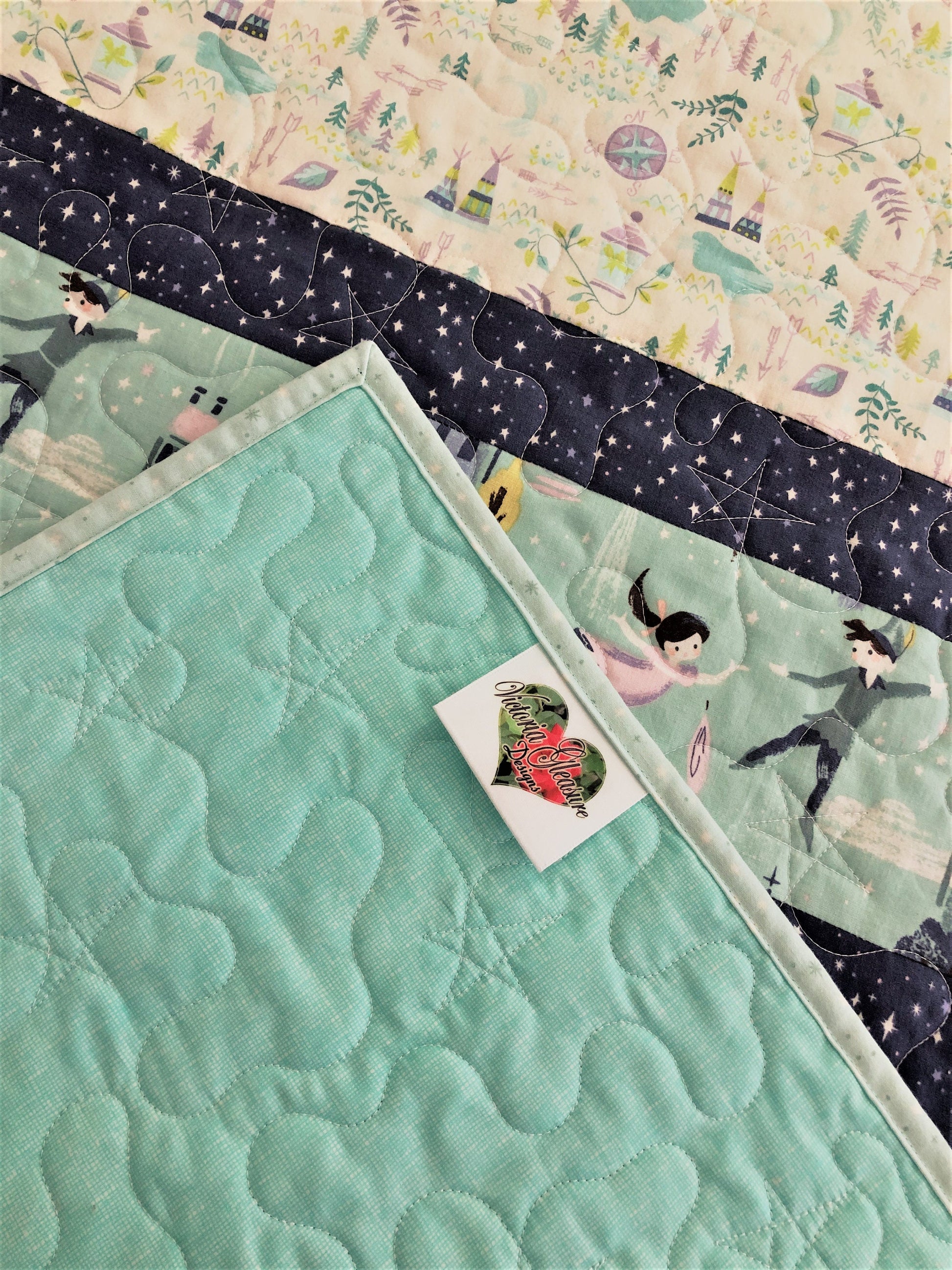 Peter Pan Neverland Quilt, Cream and Blue, Small Size