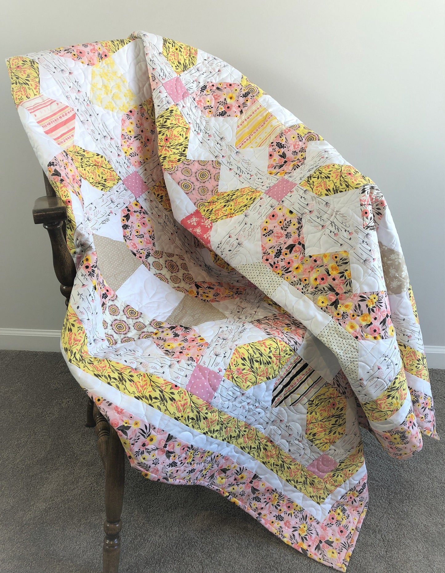 Pink and Yellow Floral Lap Quilt