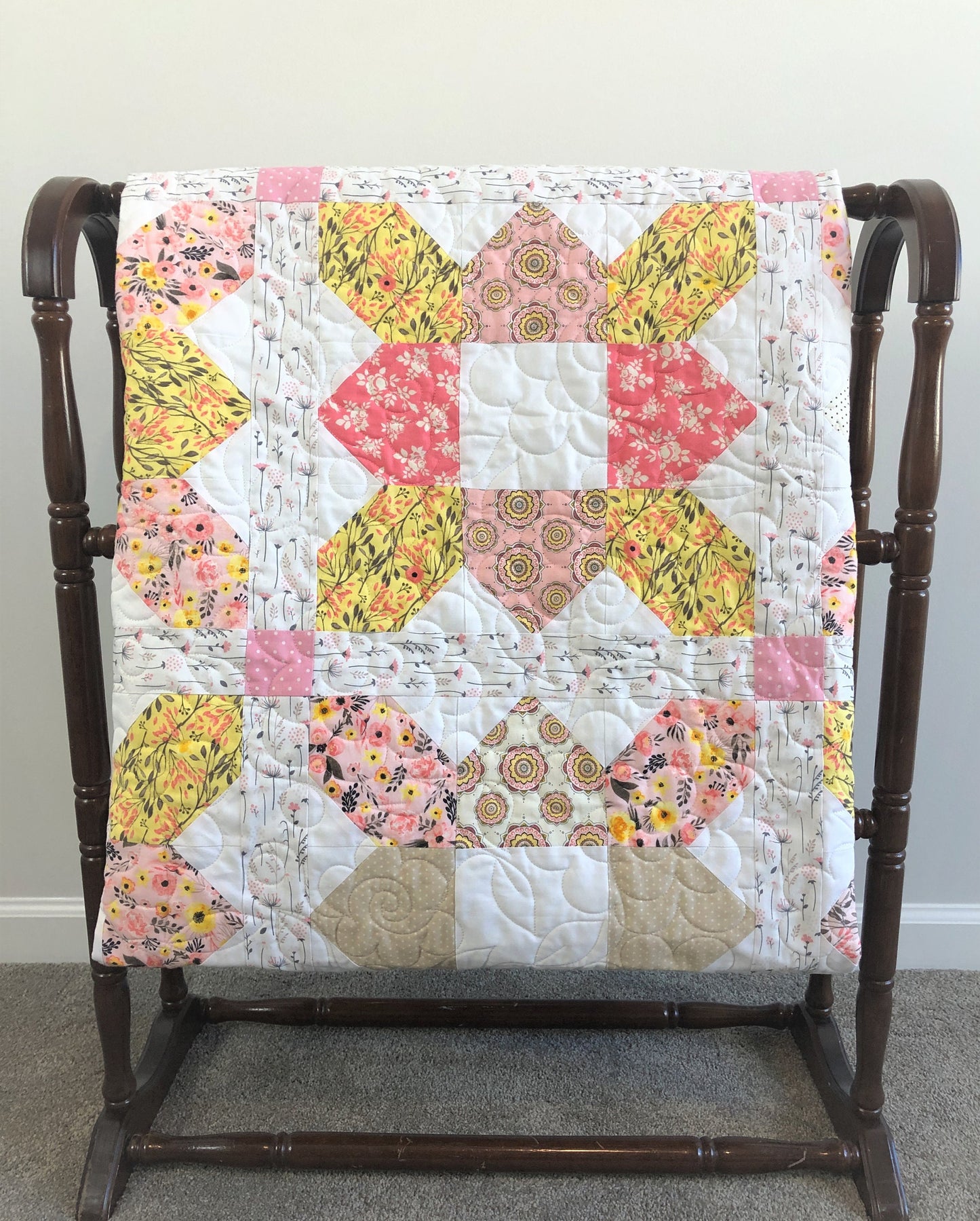 Pink and Yellow Floral Lap Quilt