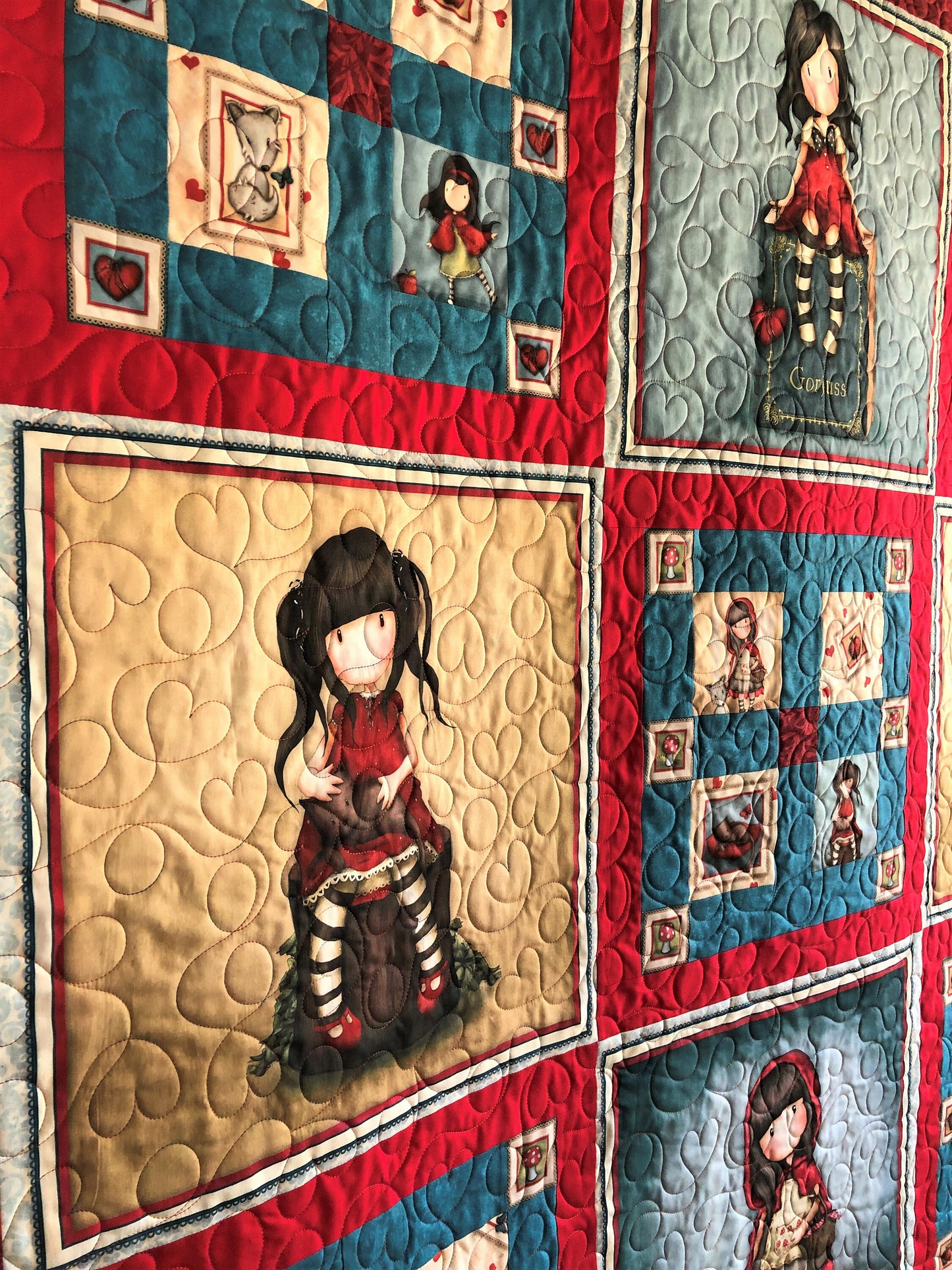 Reading Quilt, Girls and Books, Little Red Riding Hood, Red and Blue, Lap Size