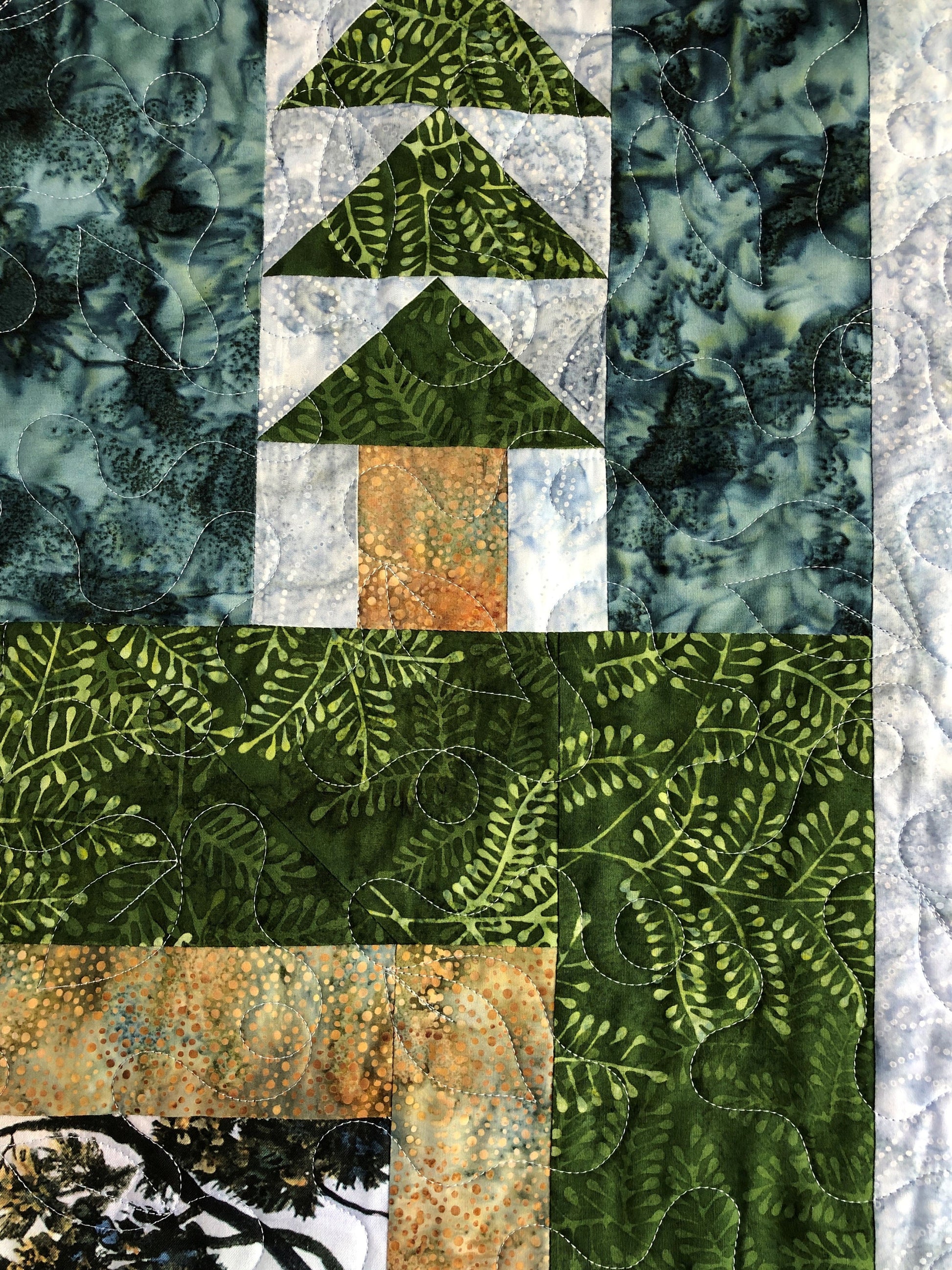Deer Quilt, Roaming the Mountain Plains, Green and Blue, Lap Size