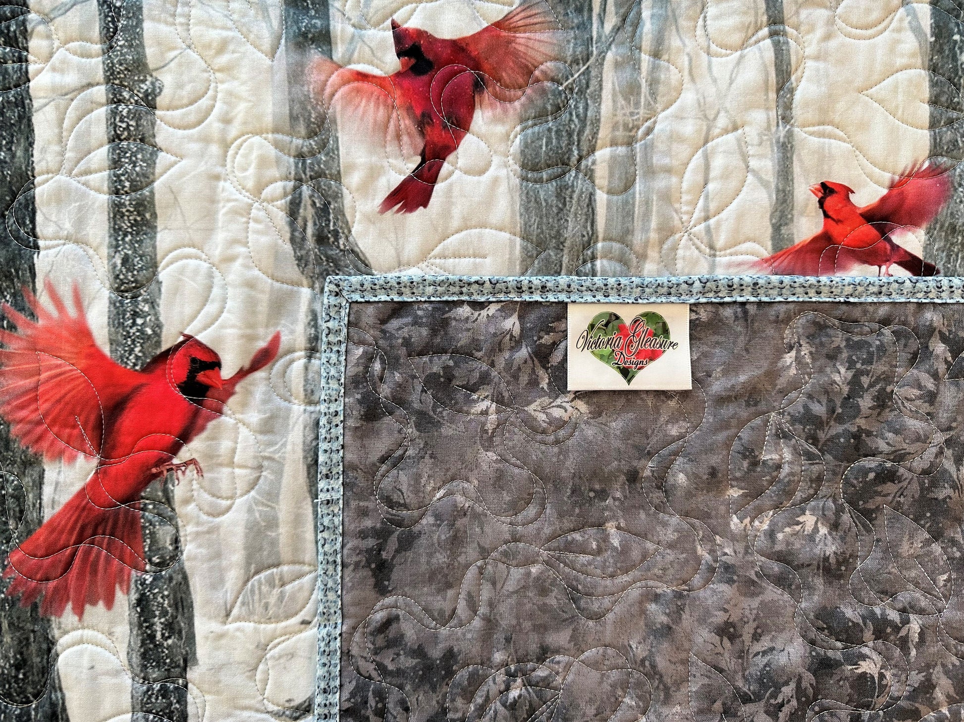 Winter Forest with Cardinals, Landscape Throw Size Quilt