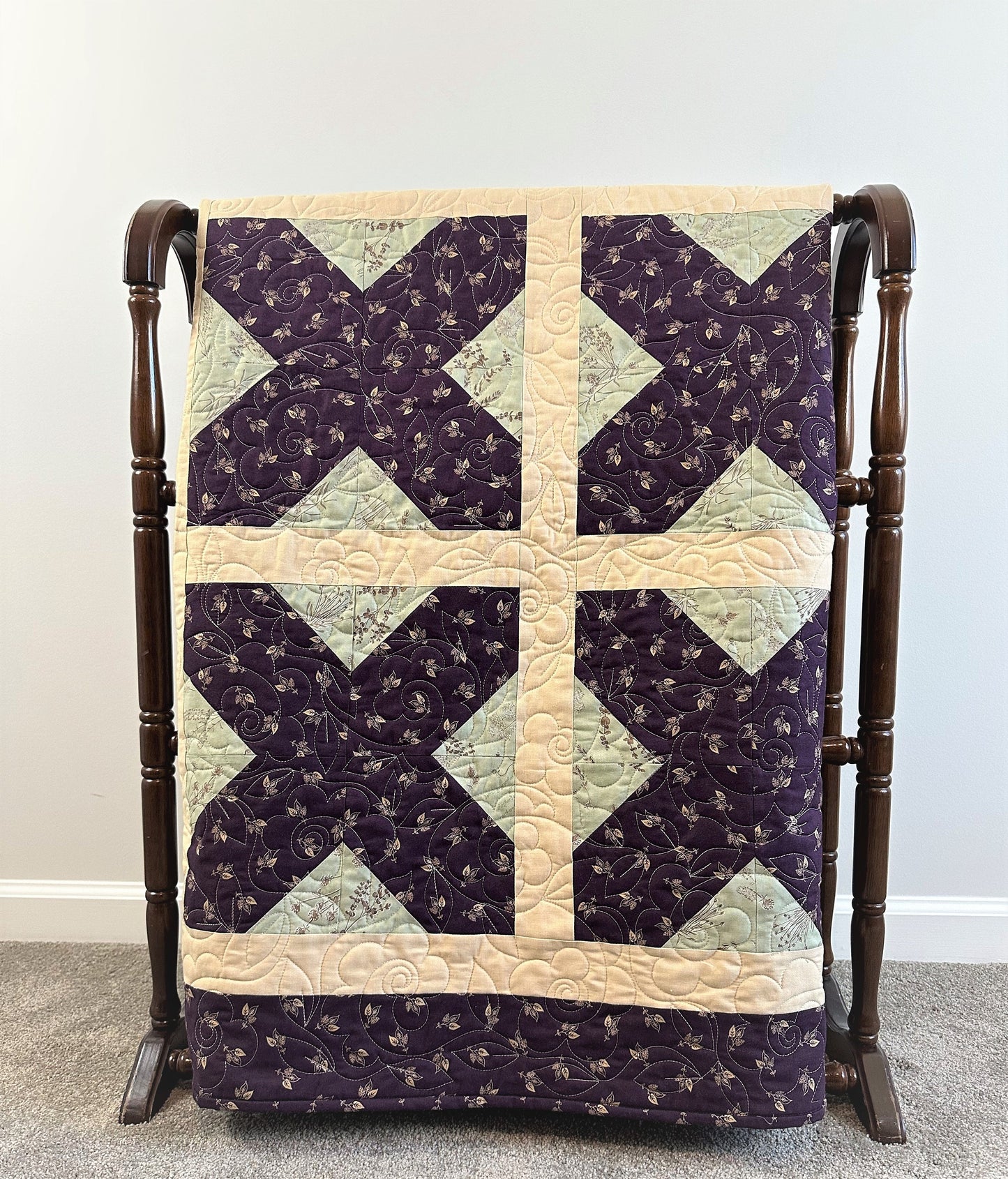 Purple Floral Lattice Large Throw Quilt