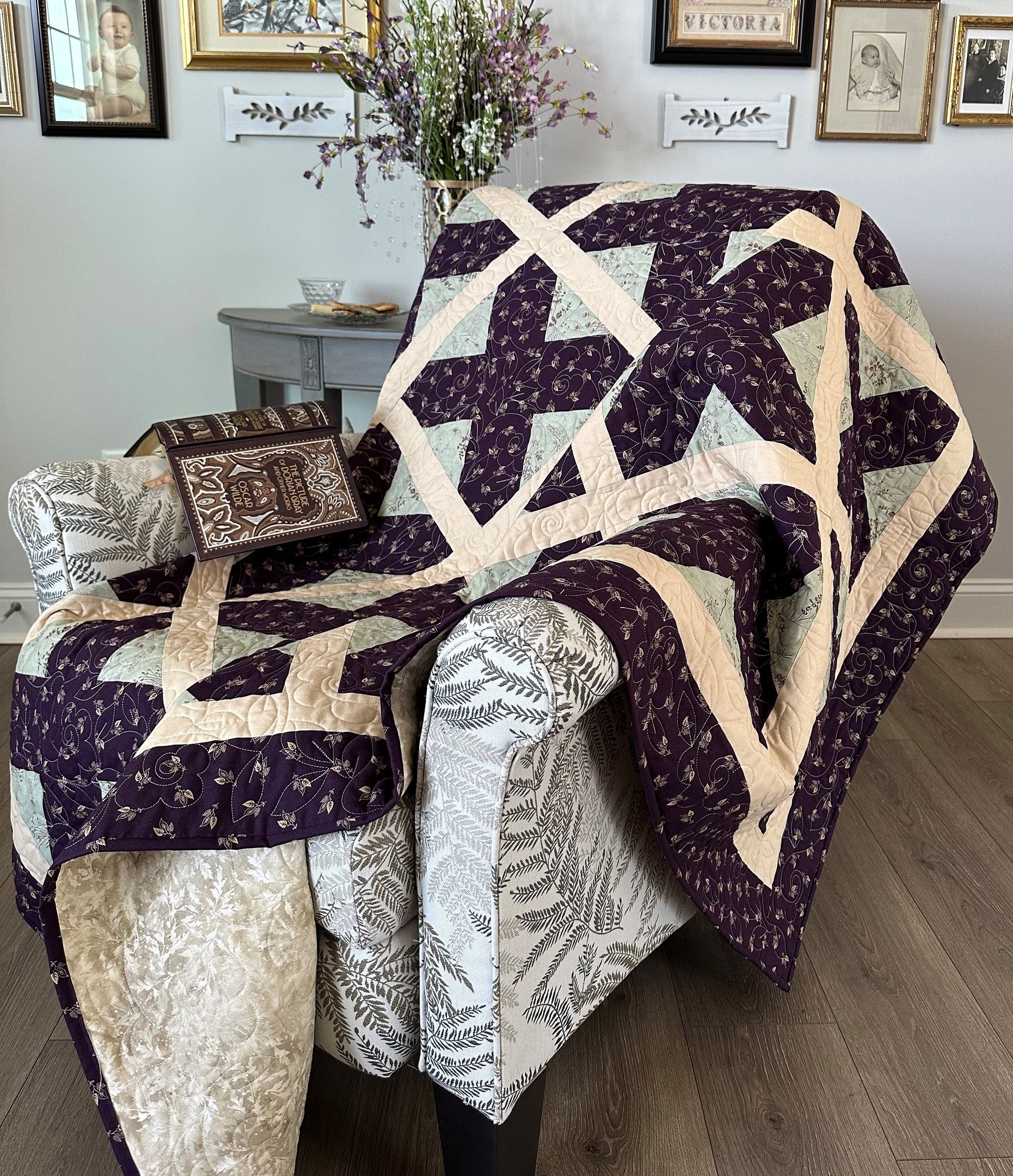 Purple Floral Lattice Large Throw Quilt