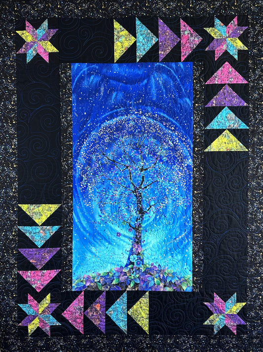 Tree Under a Bright Galaxy Sky Throw Size Quilt