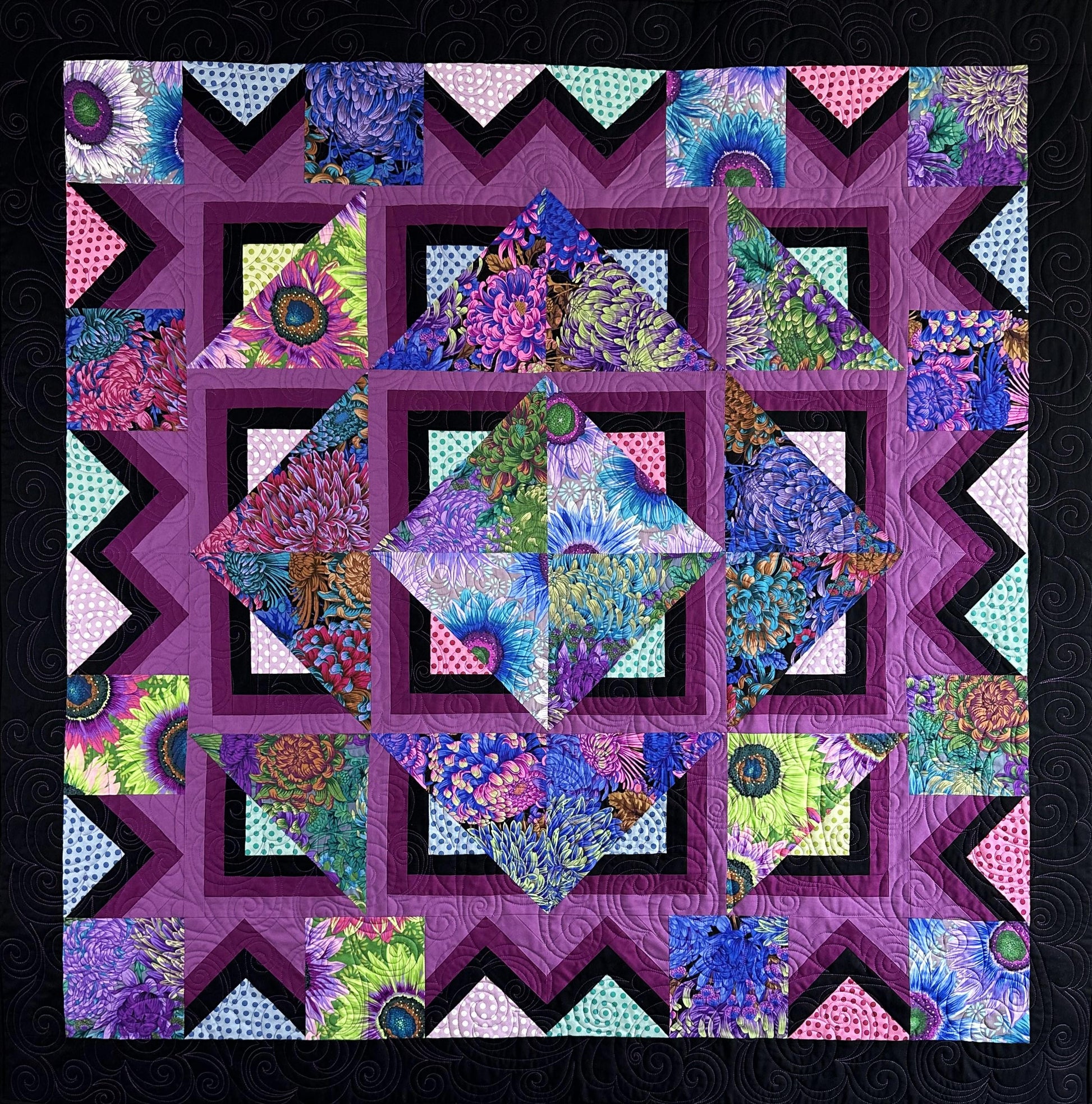 Kaffe Geometric Floral and Polka Dot, Large Lap Size Quilt