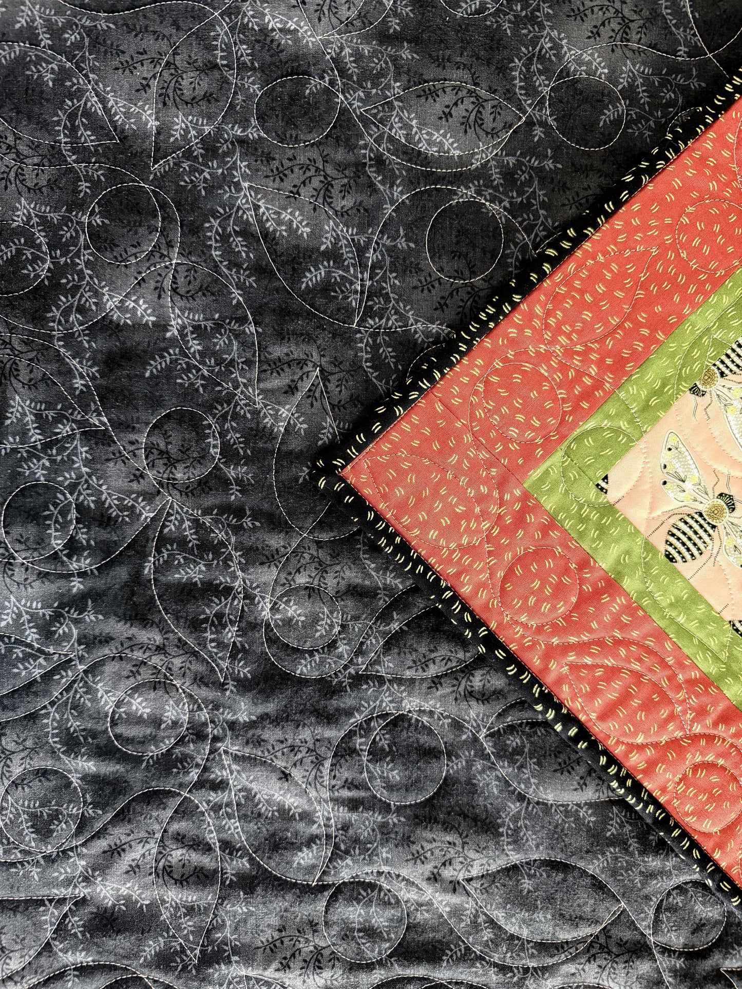 Bees and Flowers, Gingiber Throw Quilt
