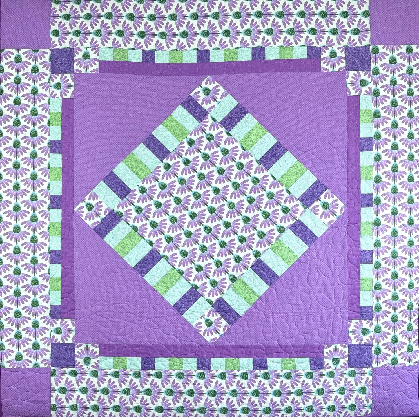 Purple Echinacea Flower Throw Quilt