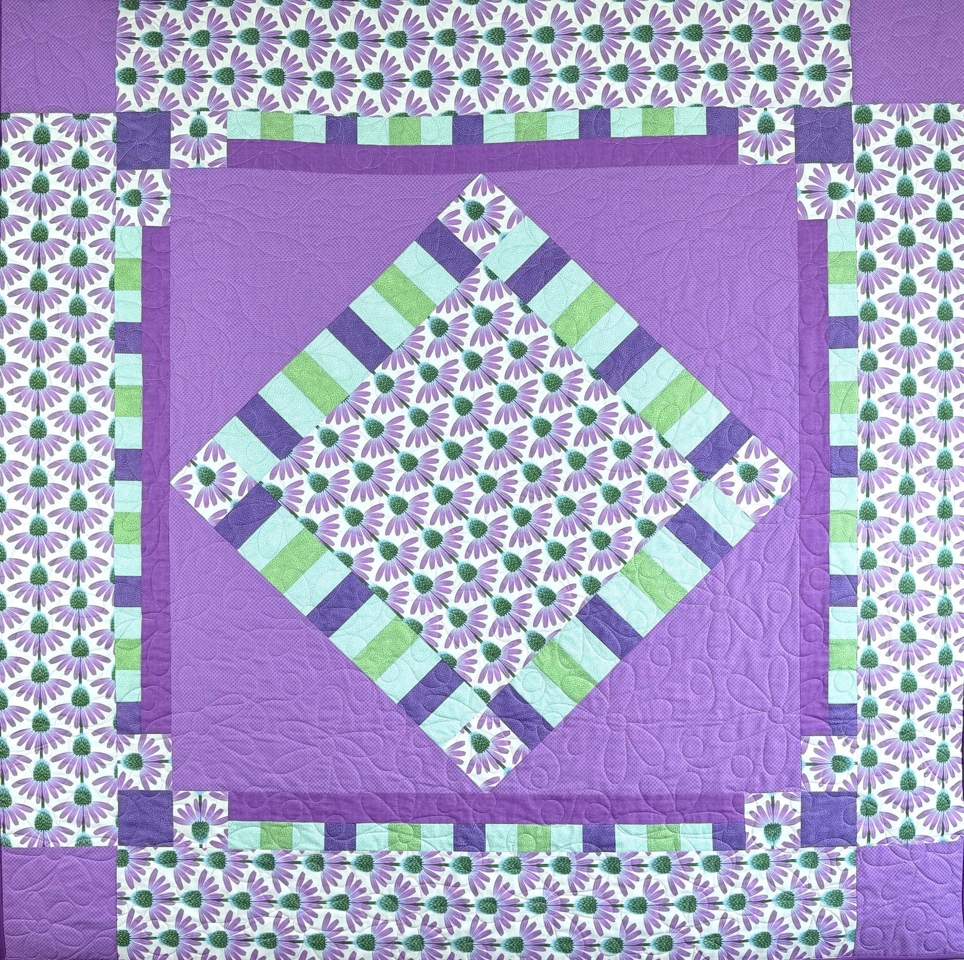 Purple Echinacea Flower Throw Quilt