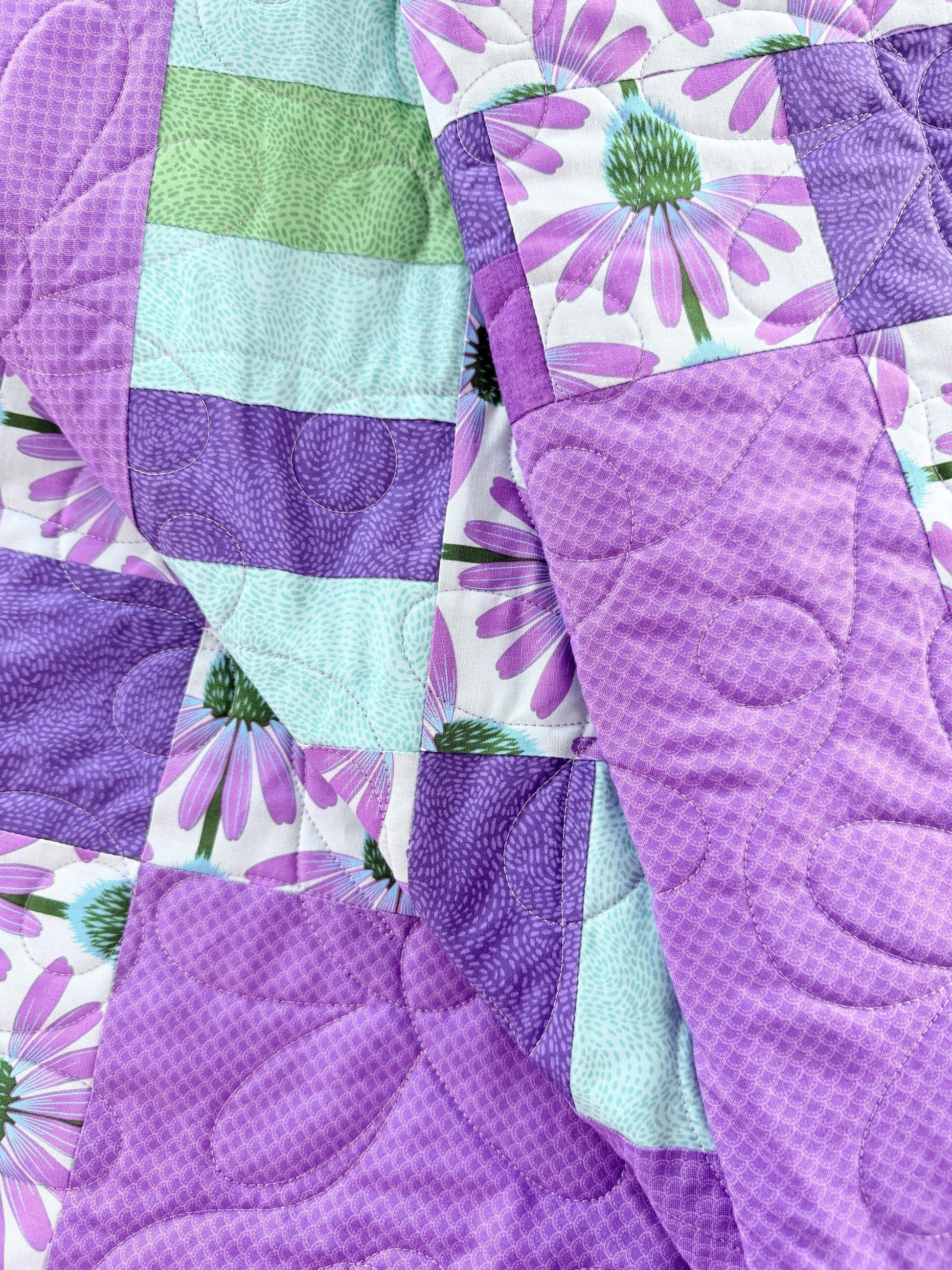 Purple Echinacea Flower Throw Quilt