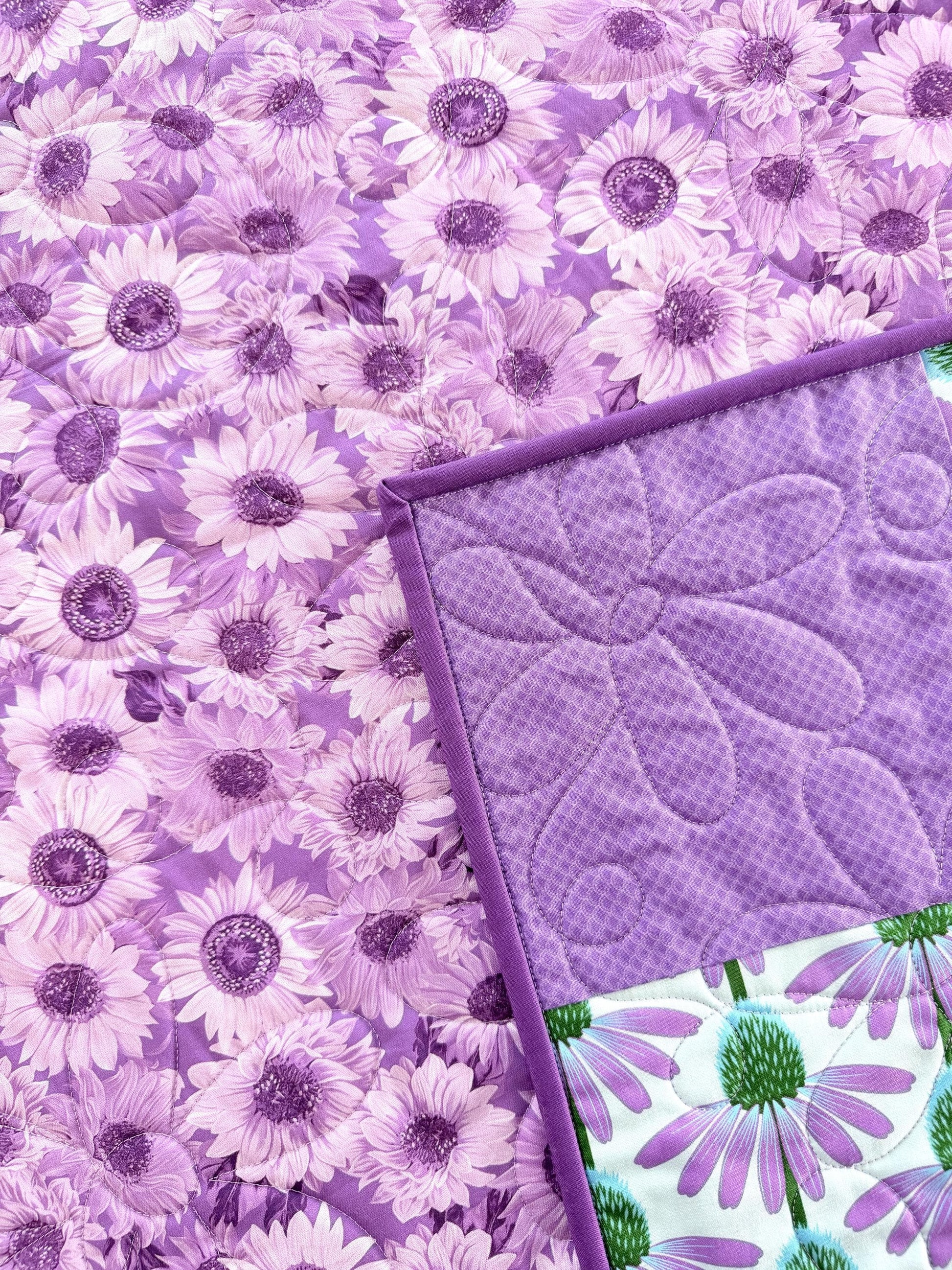 Purple Echinacea Flower Throw Quilt