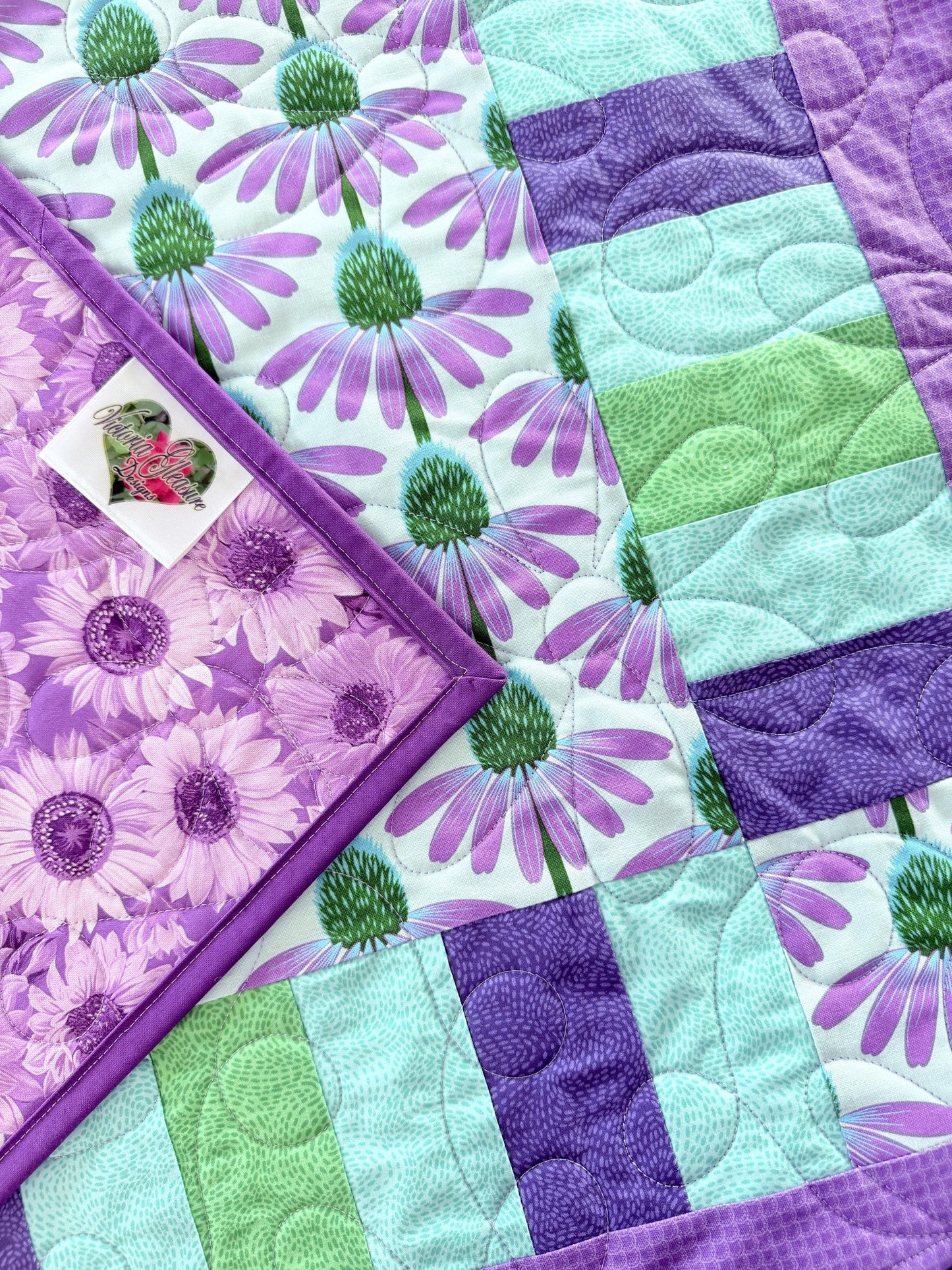 Purple Echinacea Flower Throw Quilt