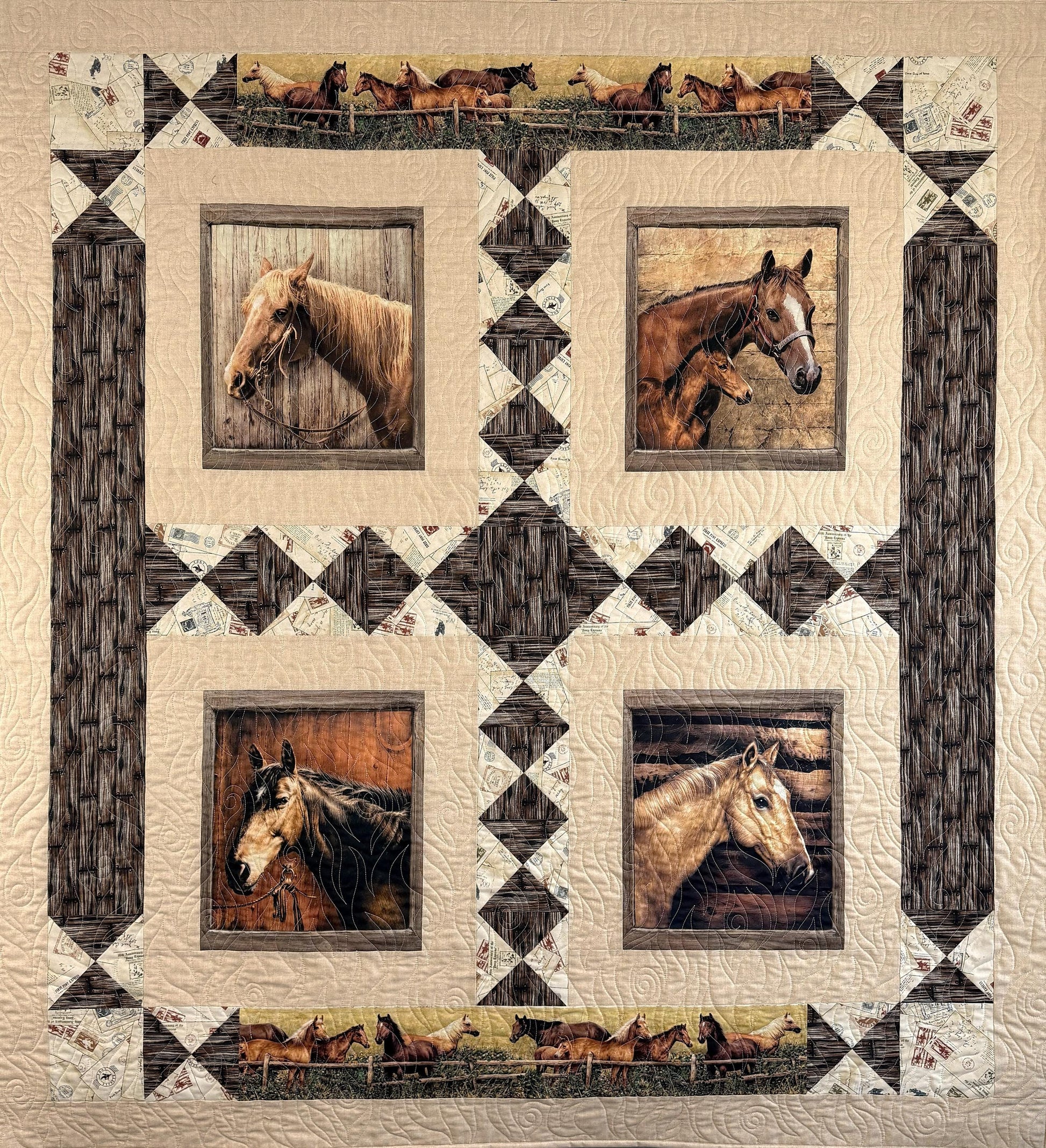 Pony Express, Horses in the Barn Throw Quilt