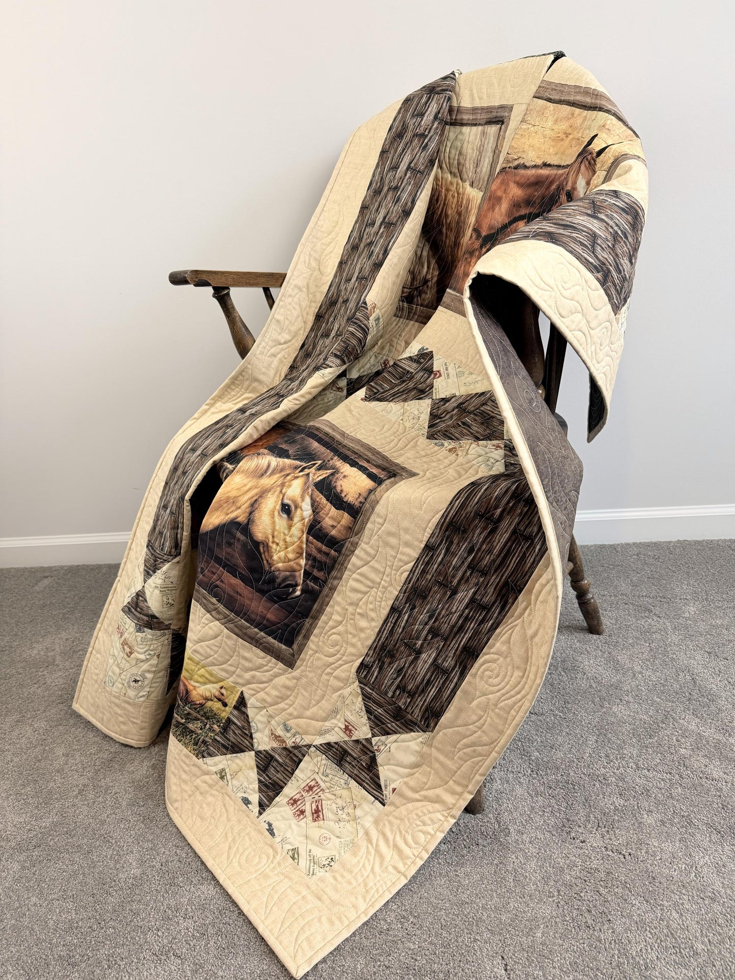 Pony Express, Horses in the Barn Throw Quilt