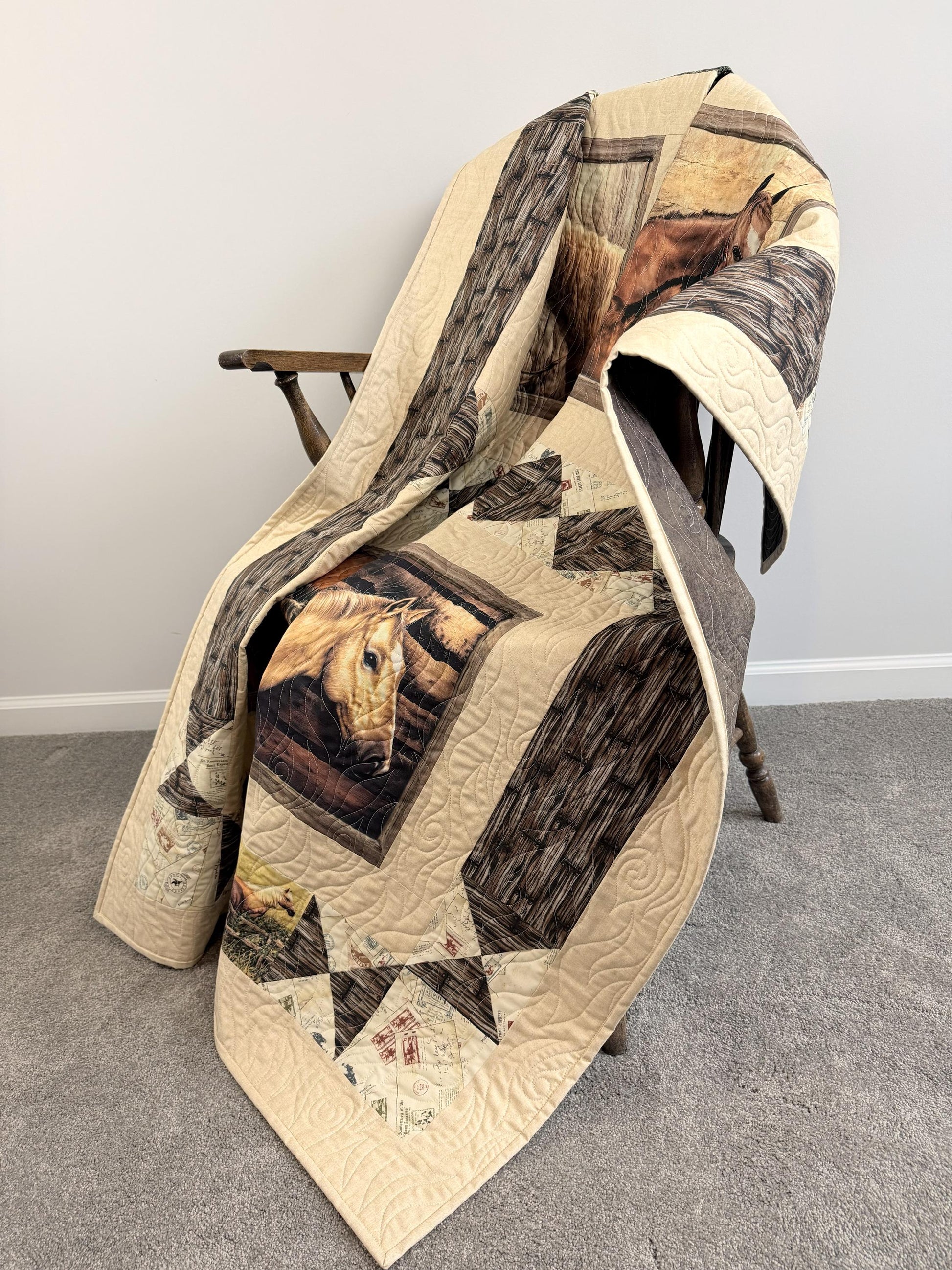 Pony Express, Horses in the Barn Throw Quilt