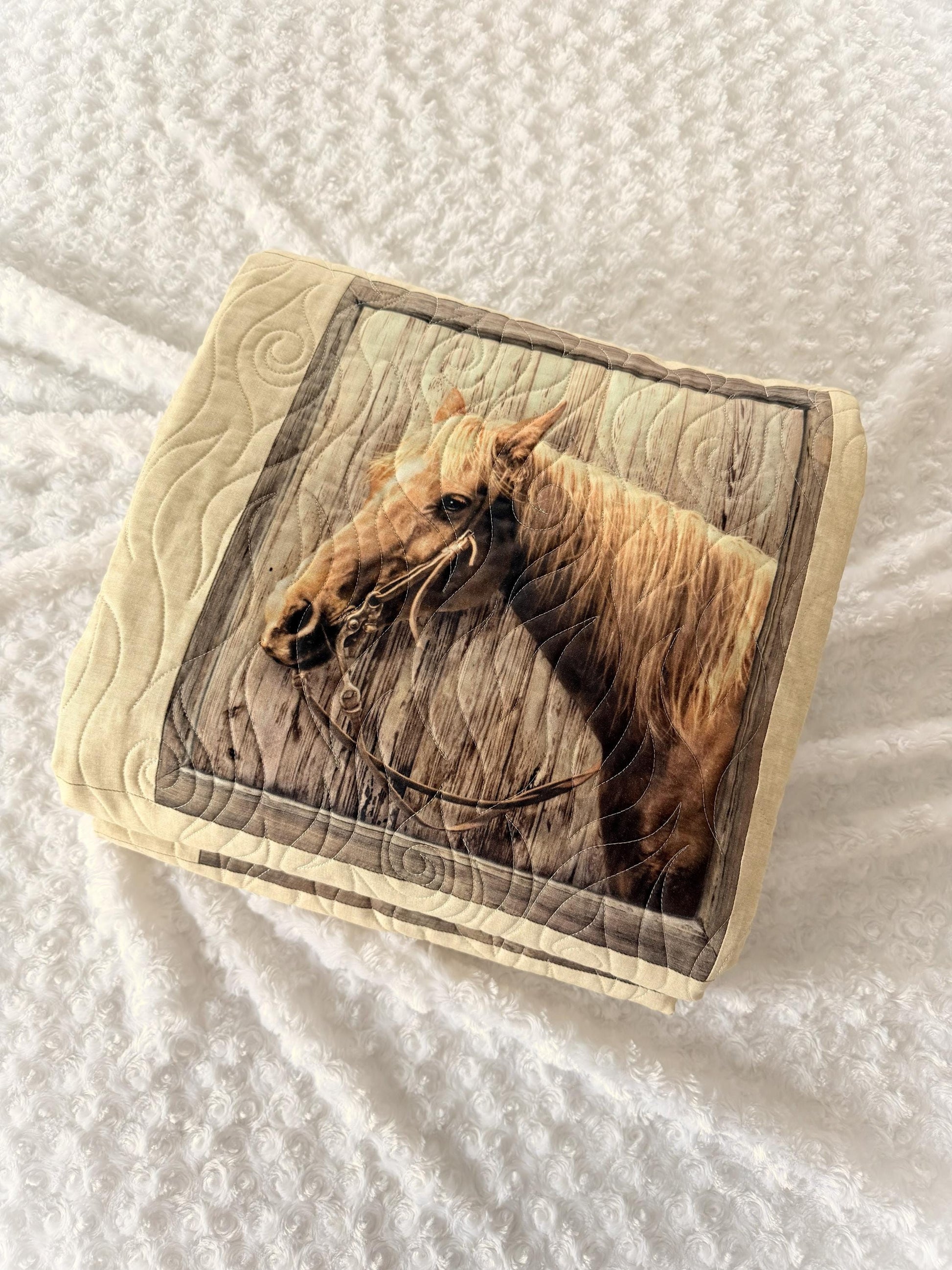Pony Express, Horses in the Barn Throw Quilt