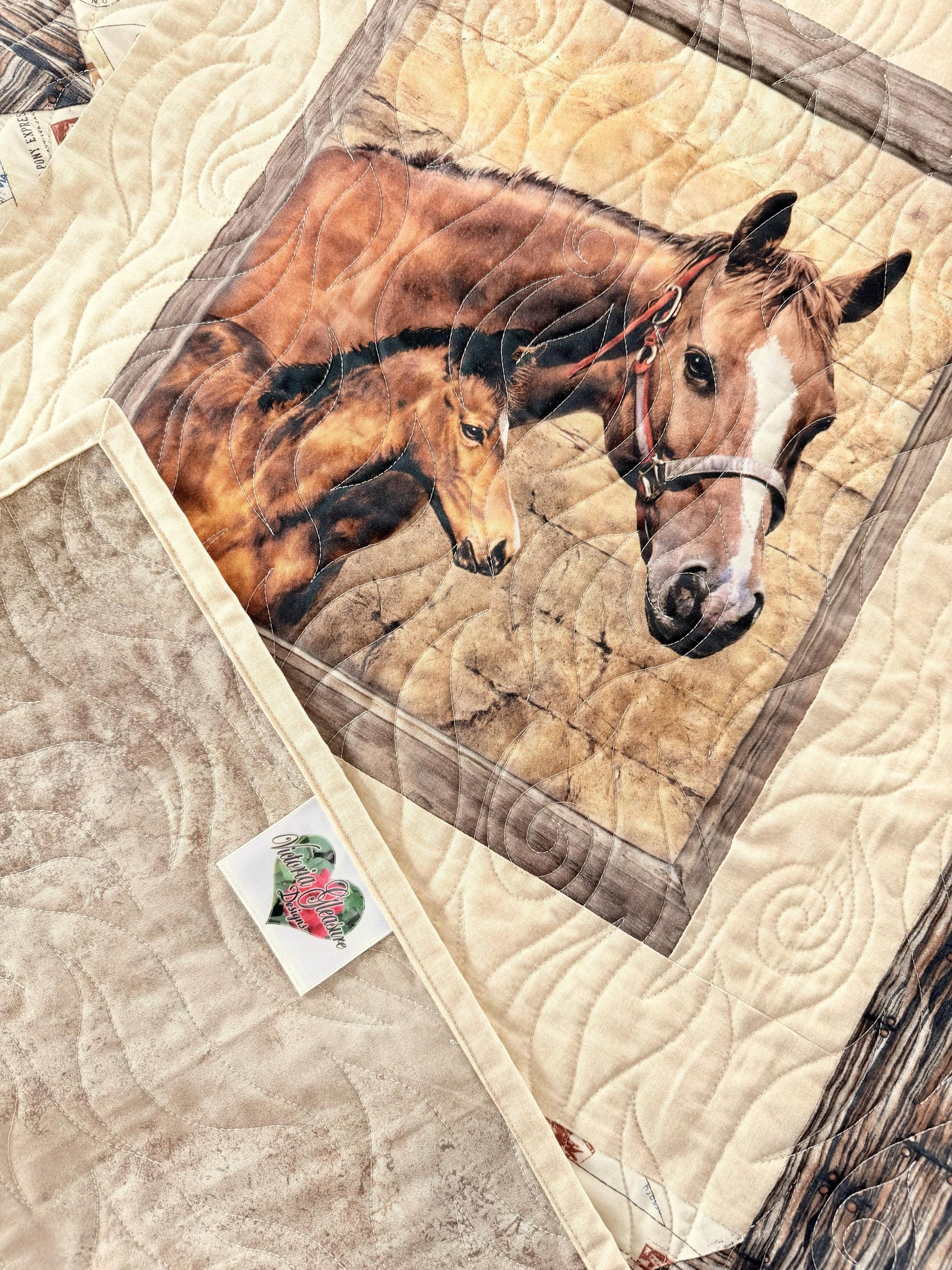 Pony Express, Horses in the Barn Throw Quilt