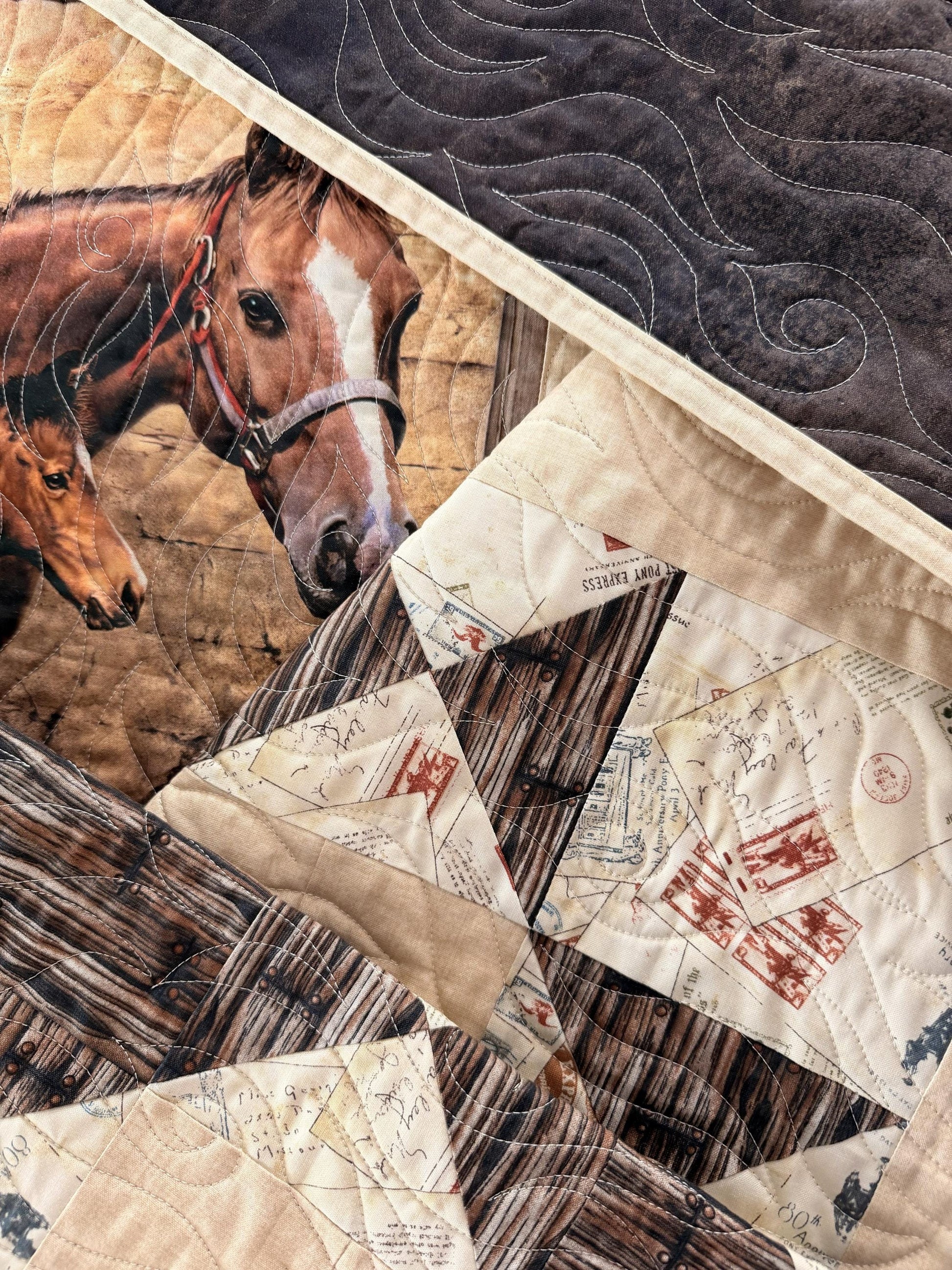 Pony Express, Horses in the Barn Throw Quilt