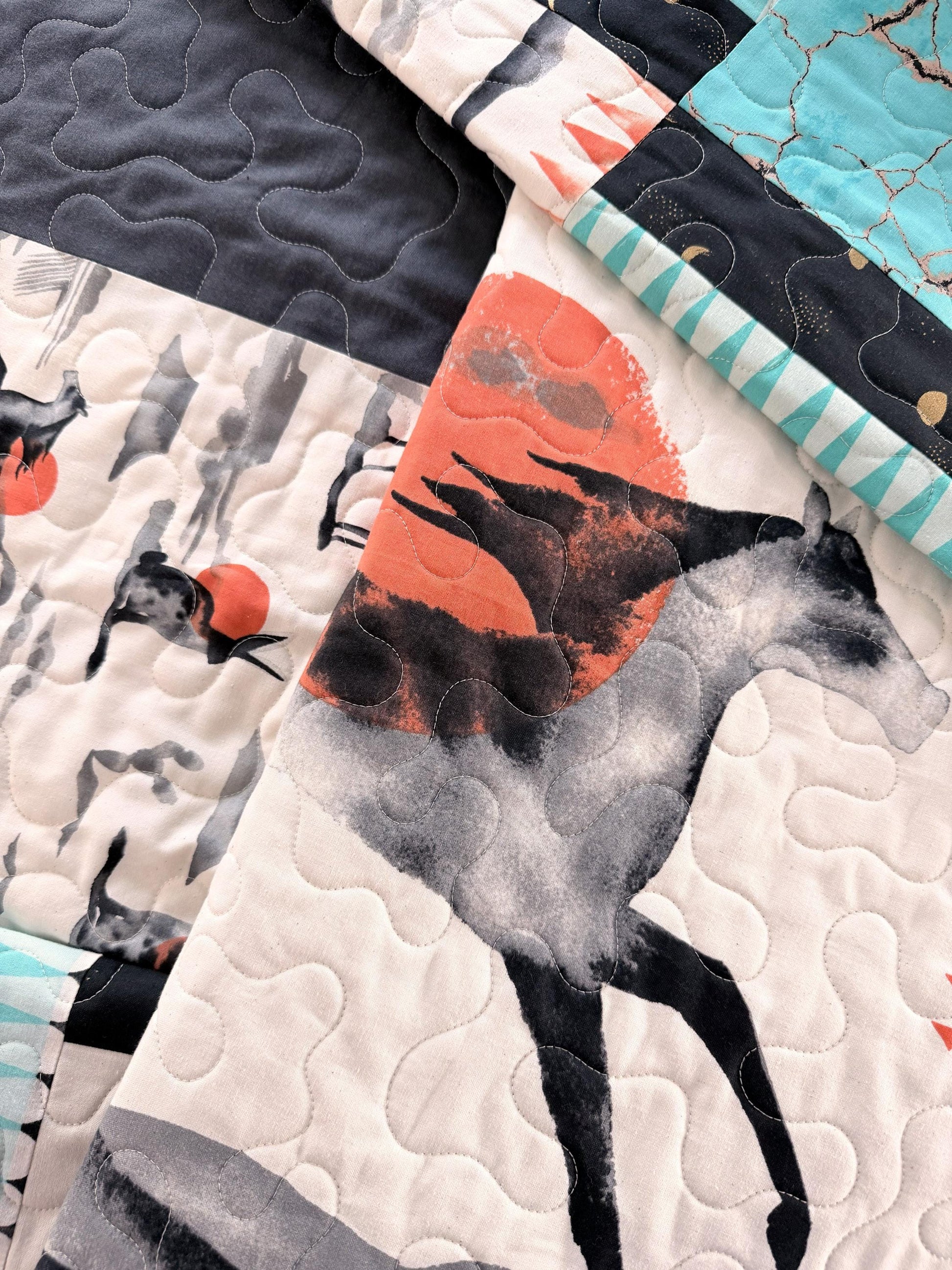 Horse Running Under a Sun Filled Sky Throw Quilt