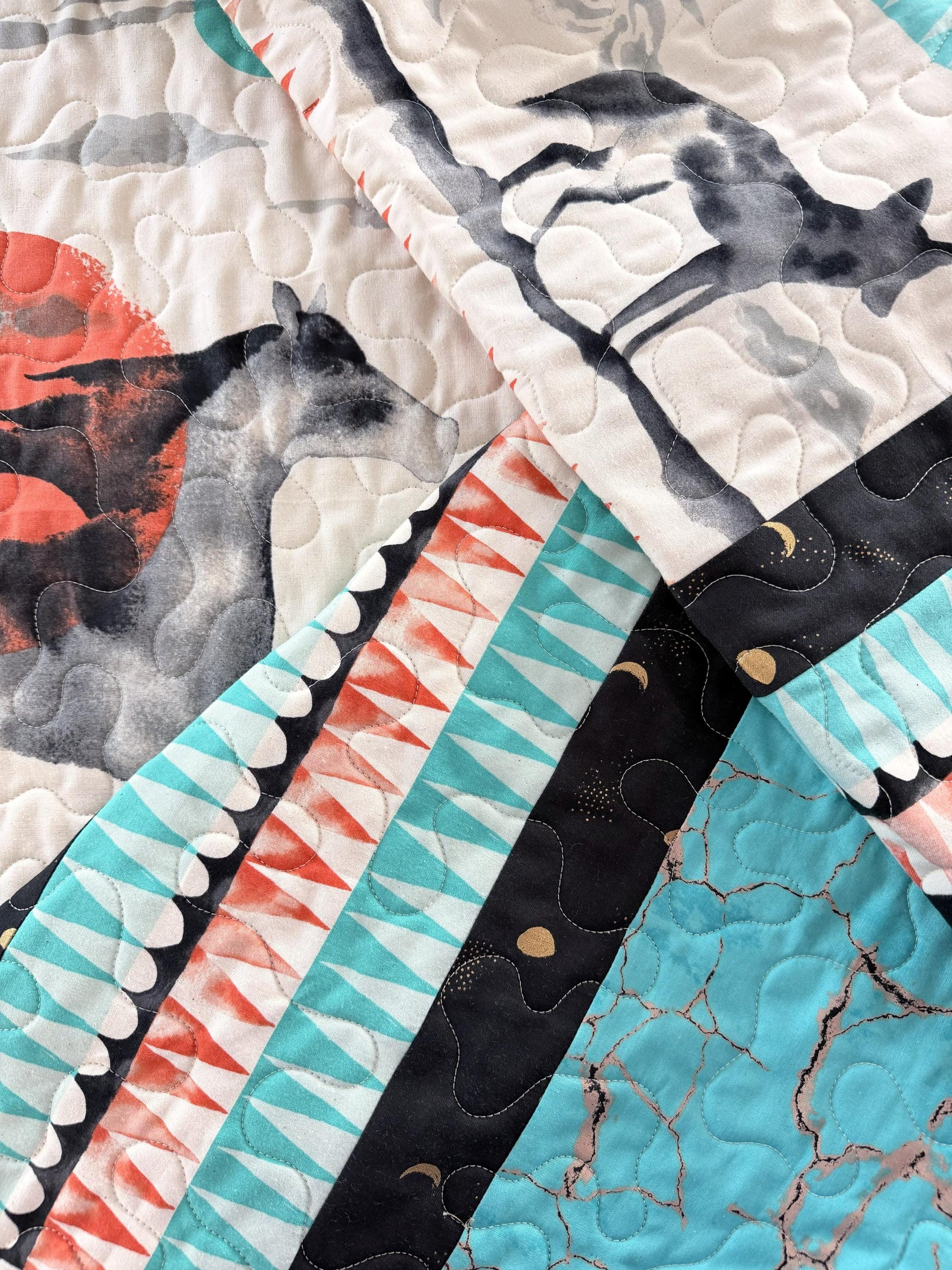 Horse Running Under a Sun Filled Sky Throw Quilt