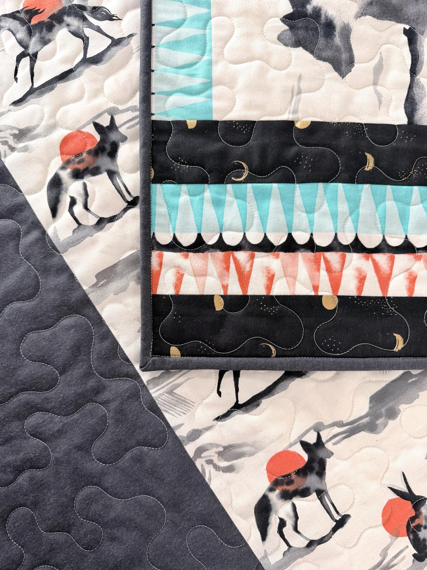 Horse Running Under a Sun Filled Sky Throw Quilt