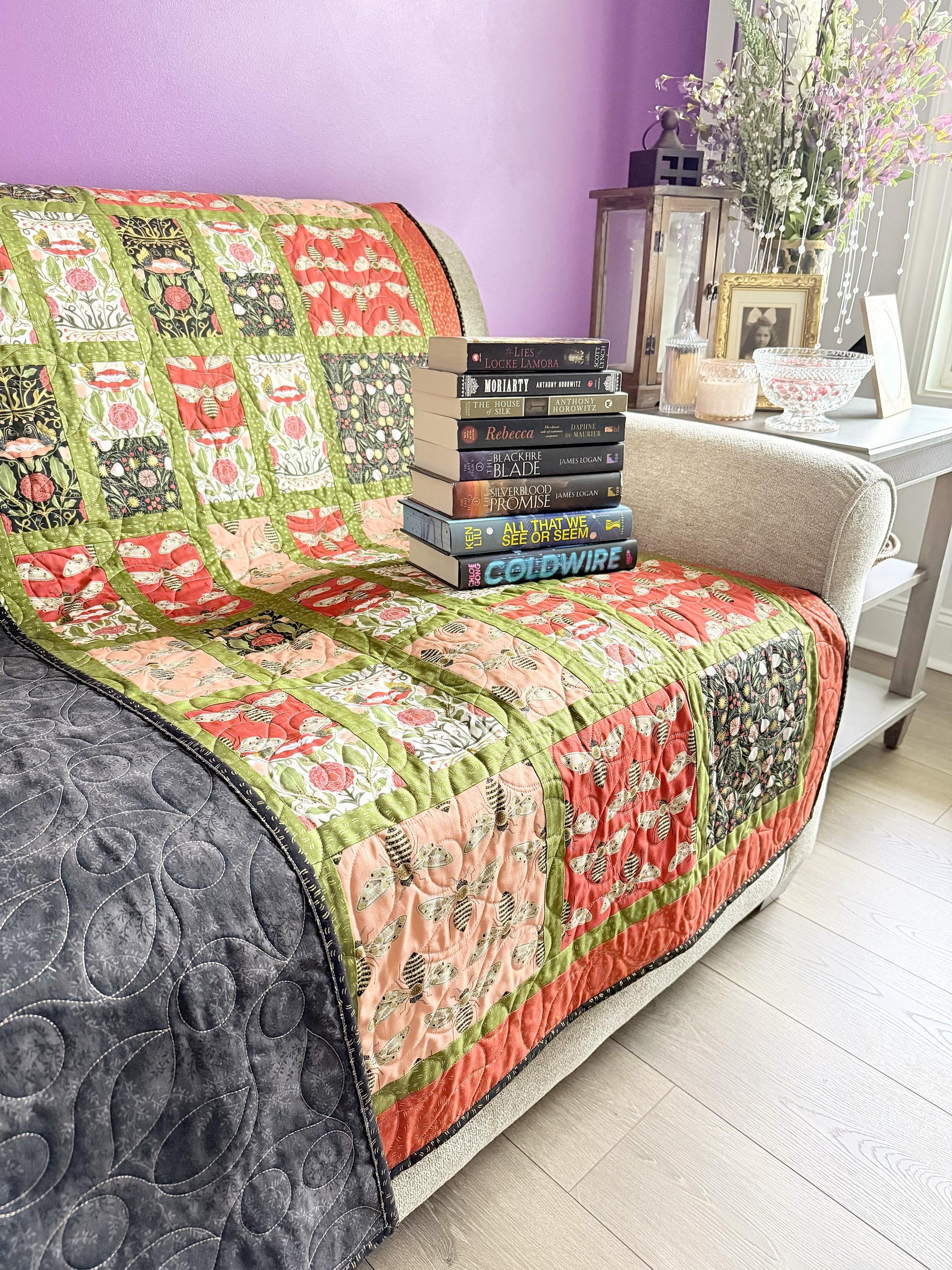 Bees and Flowers, Gingiber Throw Quilt
