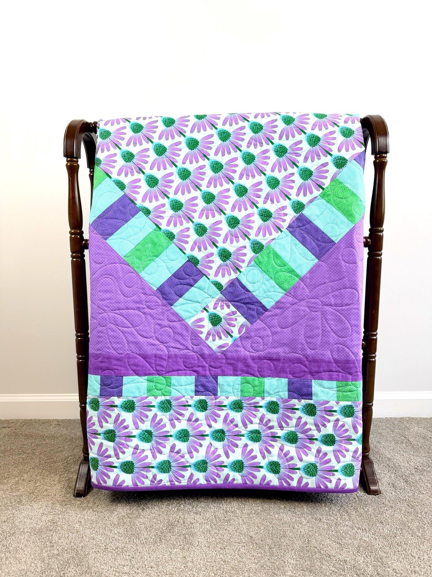 Purple Echinacea Flower Throw Quilt