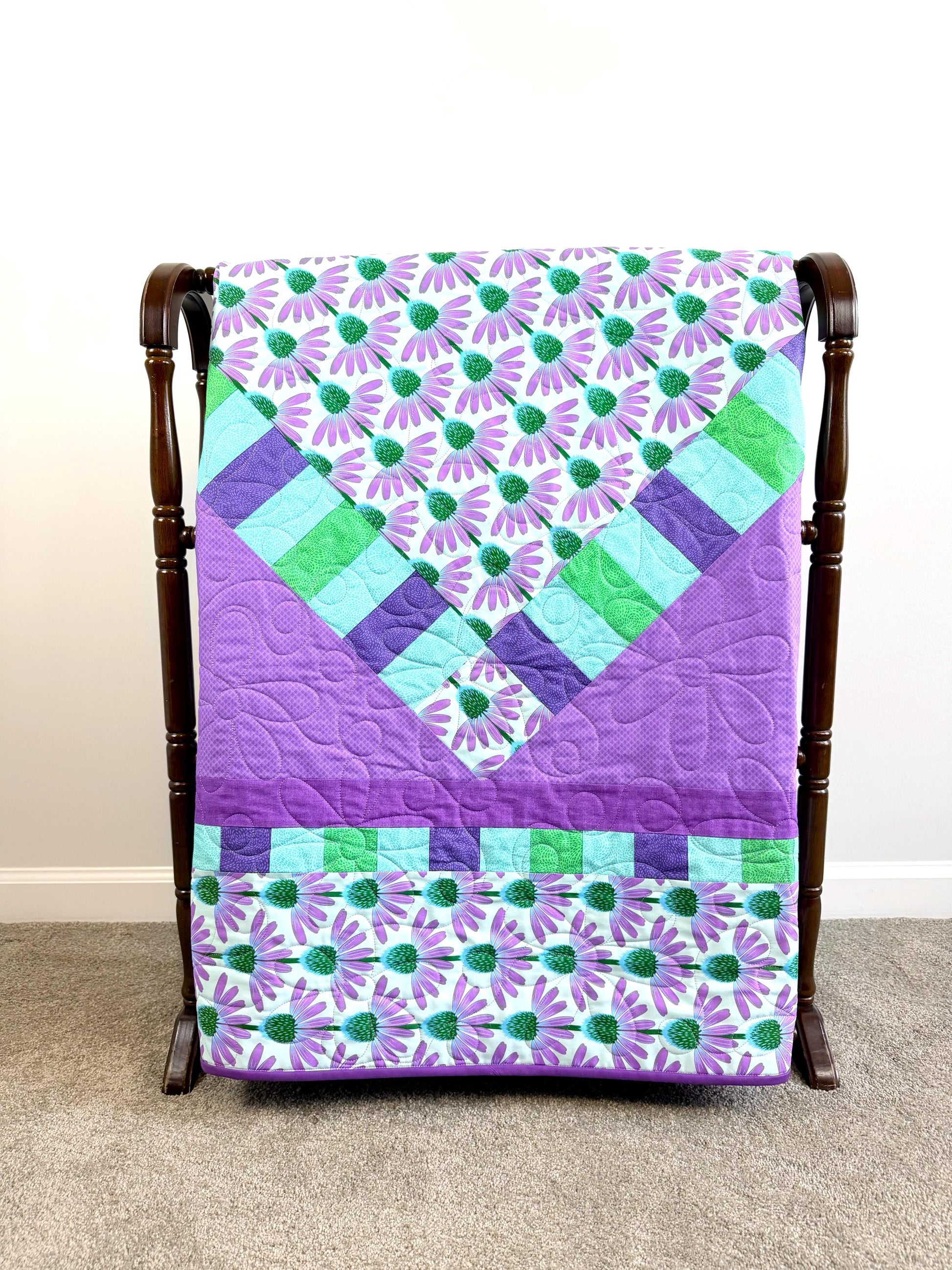 Purple Echinacea Flower Throw Quilt