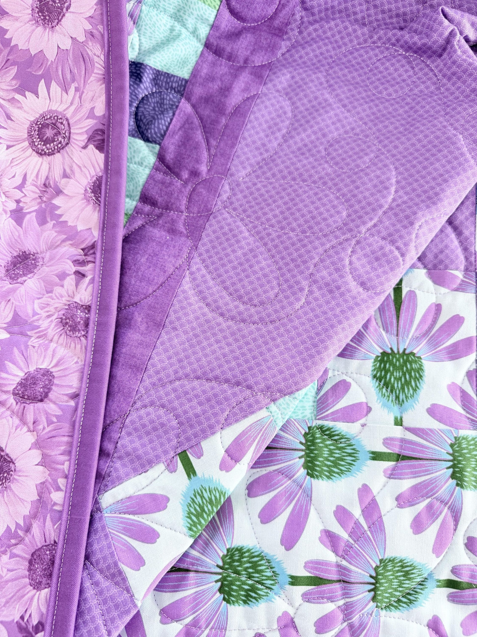 Purple Echinacea Flower Throw Quilt