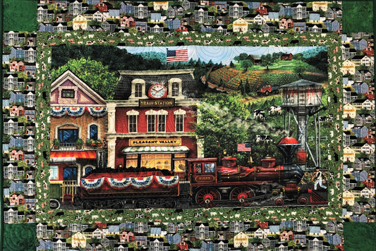 Americana Country Town Train, Quilted Wall Hanging