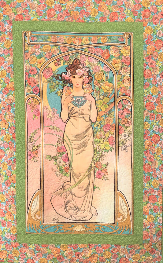Lady Garden Quilted Wall Hanging, Alphonse Mucha Art Nouveau