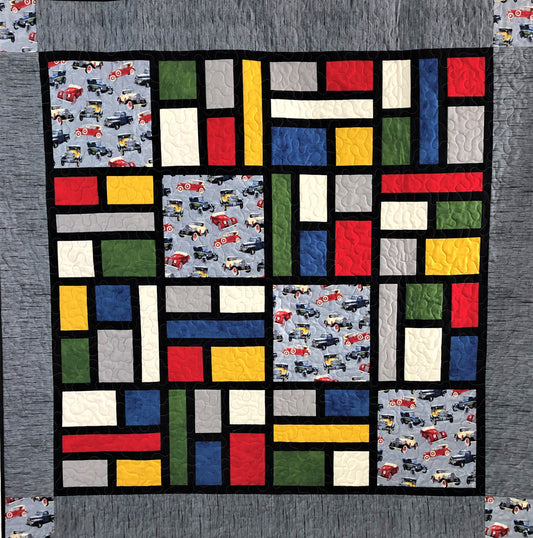 Vintage Car Quilt, Primary Colors Building Blocks, Modern Neoplasticism, Lap Size