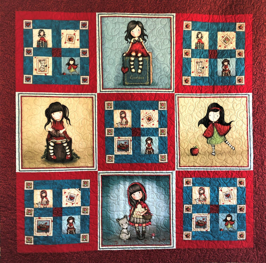 Reading Quilt, Girls and Books, Little Red Riding Hood, Red and Blue, Lap Size