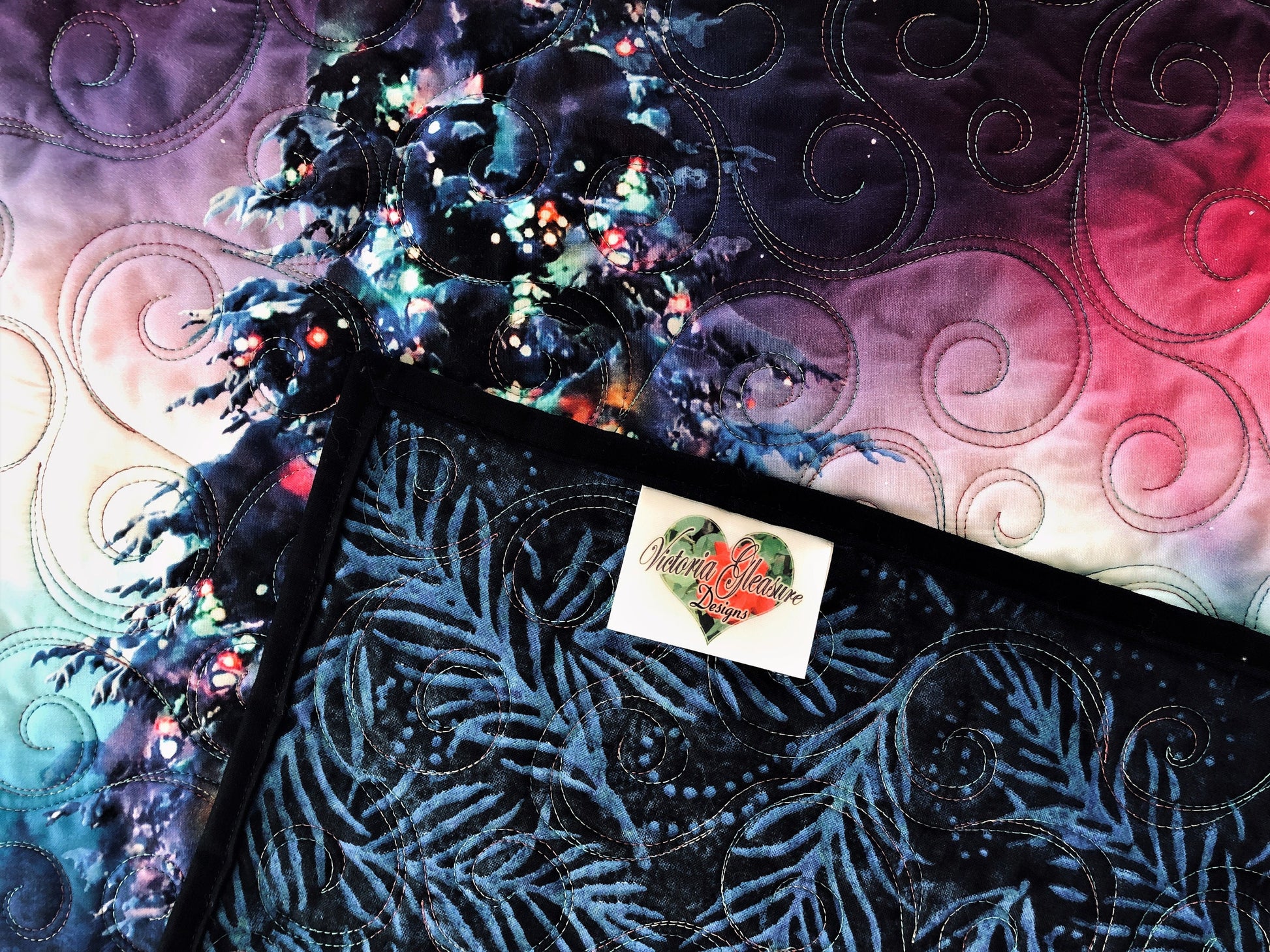Alaska Aurora Borealis and Christmas Tree Handmade Lap Quilt