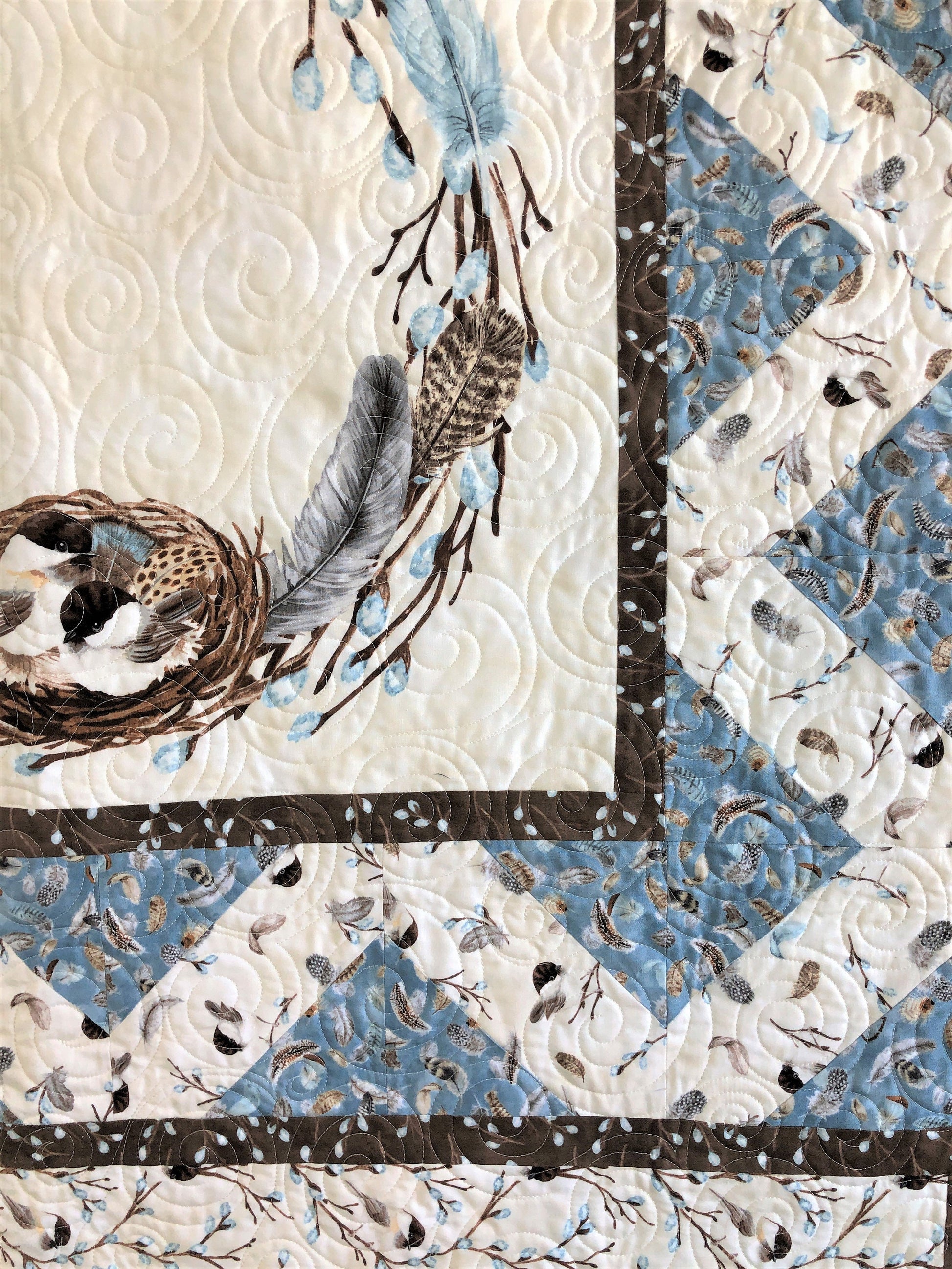 Cozy Chickadee in a Nest Handmade Lap Quilt