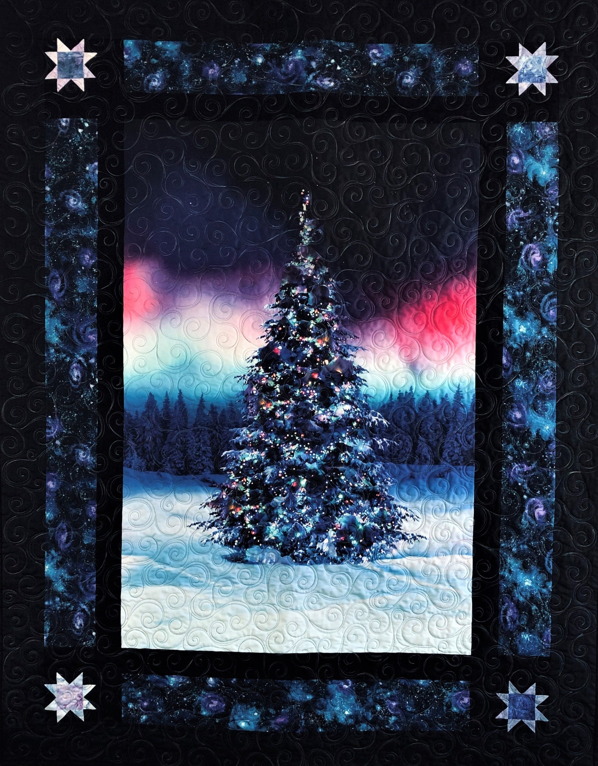Alaska Aurora Borealis and Christmas Tree Handmade Lap Quilt