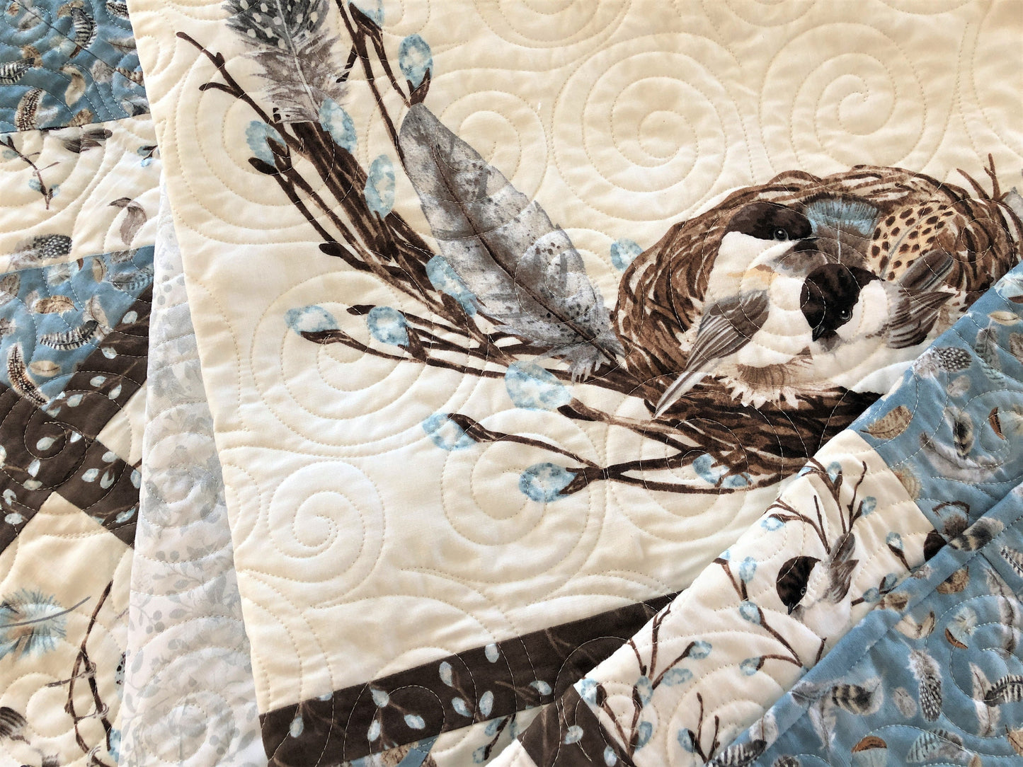 Cozy Chickadee in a Nest Handmade Lap Quilt